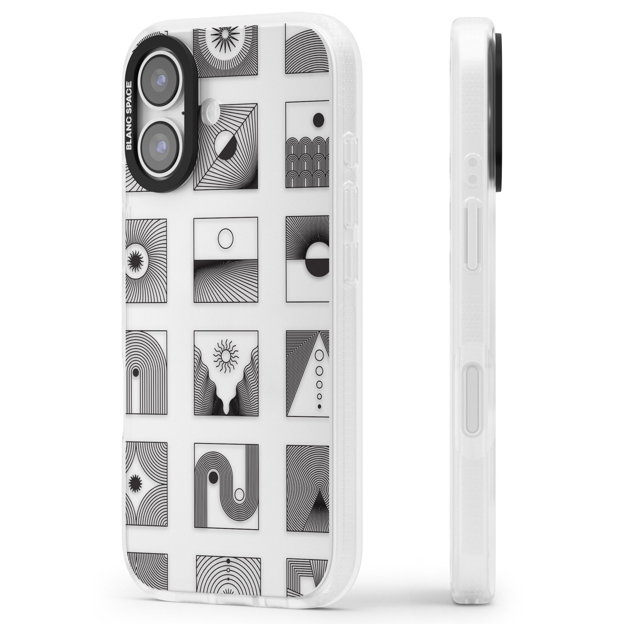 Geometric Pattern Trio: Artistic Blend iPhone 17 Impact Air Clear Phone Case Side Profile