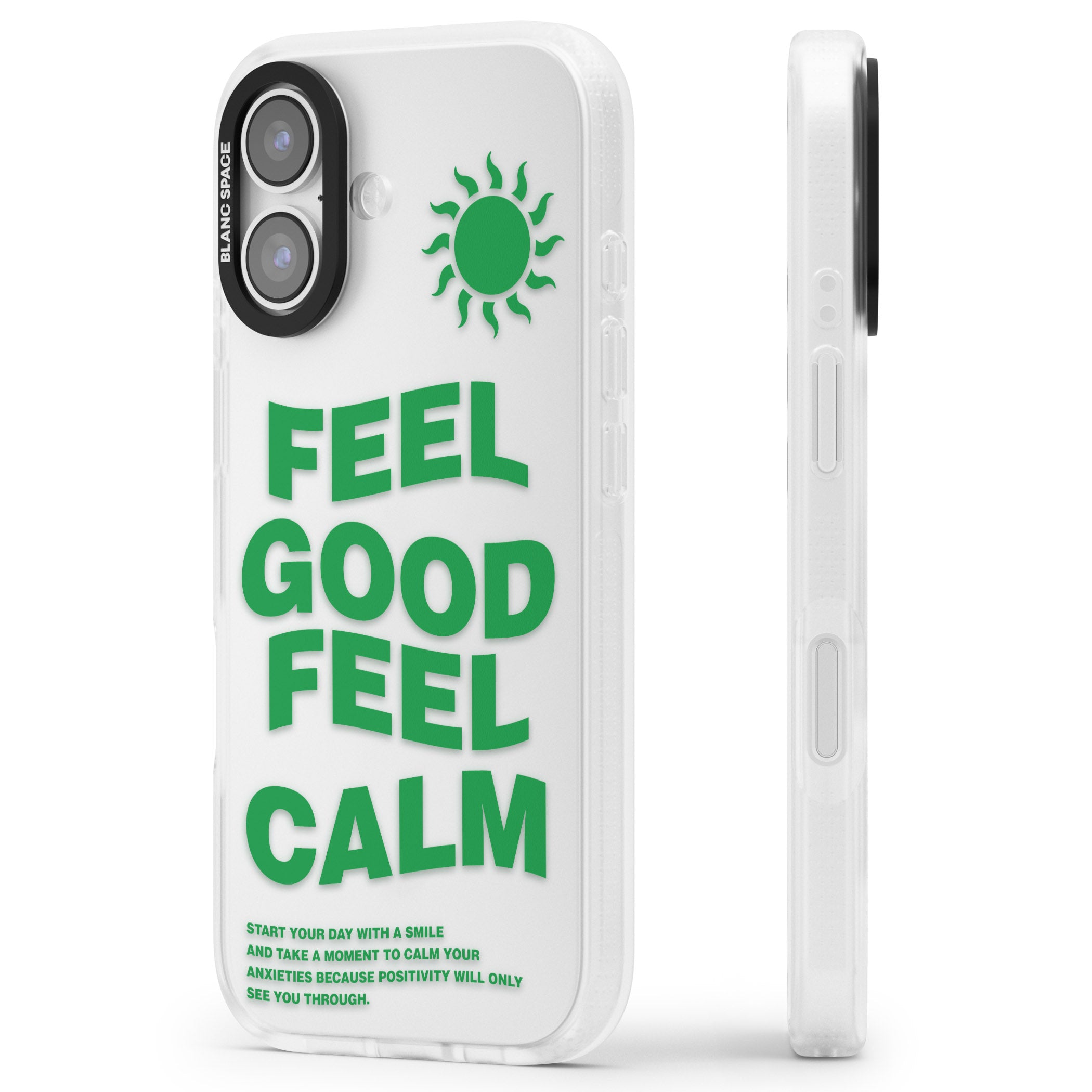 Feel Good Feel Calm (Green) iPhone 17 Impact Air Clear Phone Case Side Profile