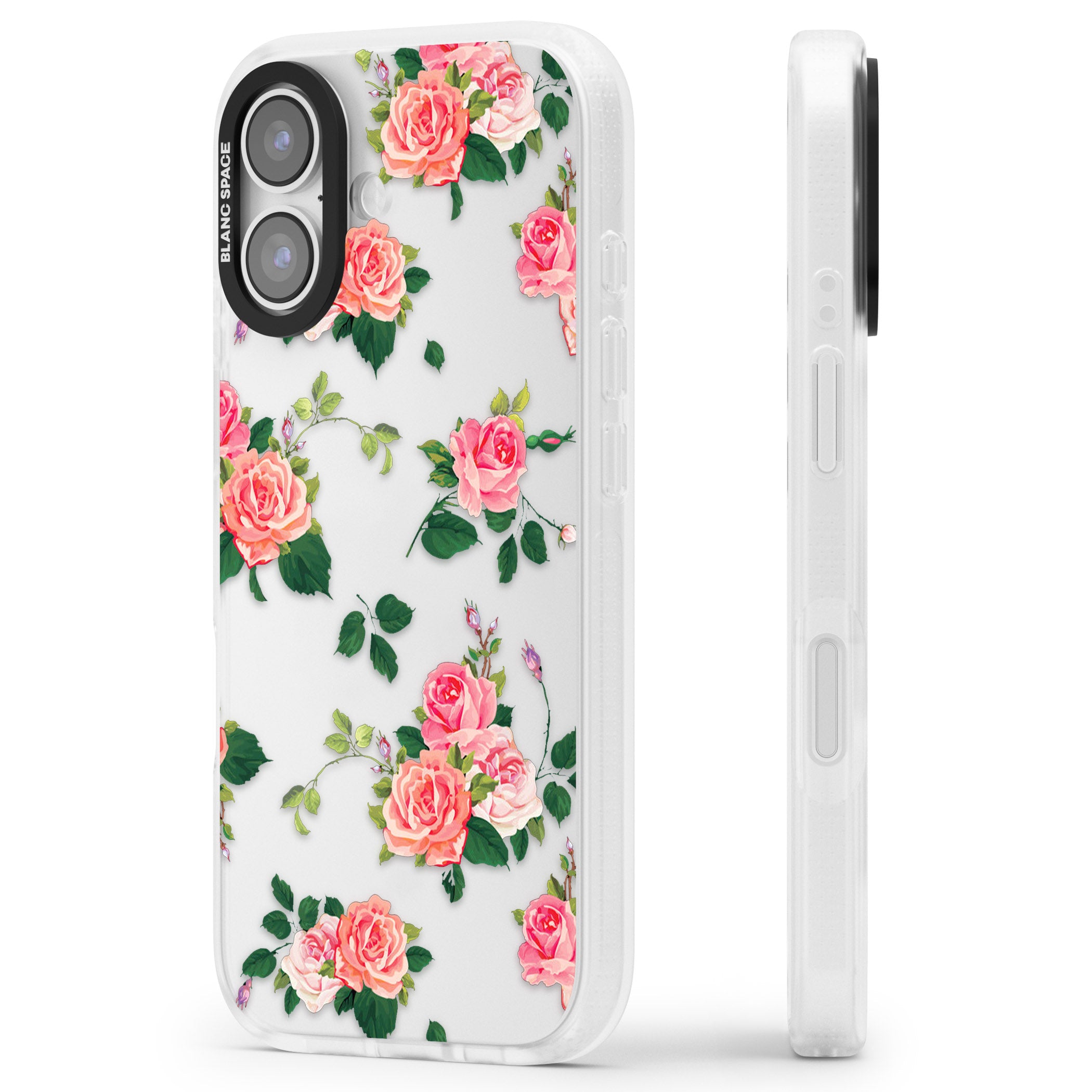 Pink Roses iPhone 17 Impact Air Clear Phone Case Side Profile