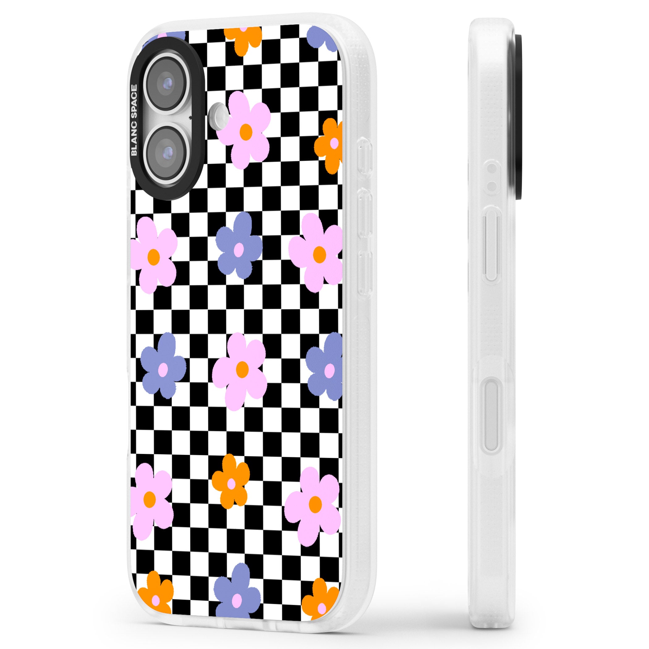 Checkered Blossom iPhone 17 Impact Air Clear Phone Case Side Profile