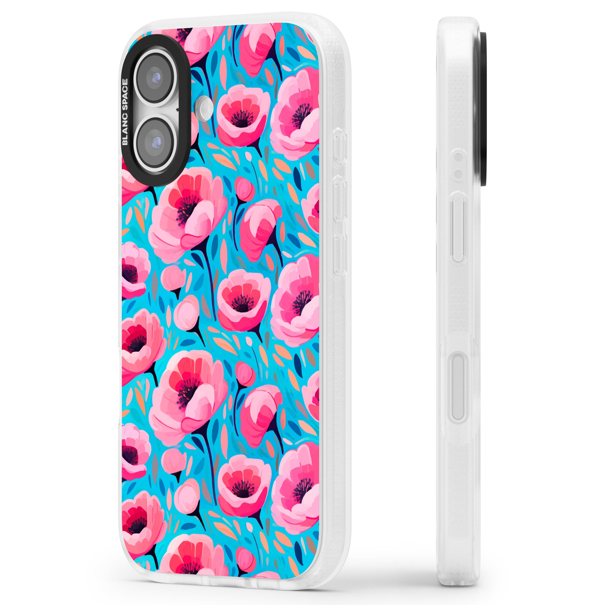 Tropical Pink Poppies iPhone 17 Impact Air Clear Phone Case Side Profile