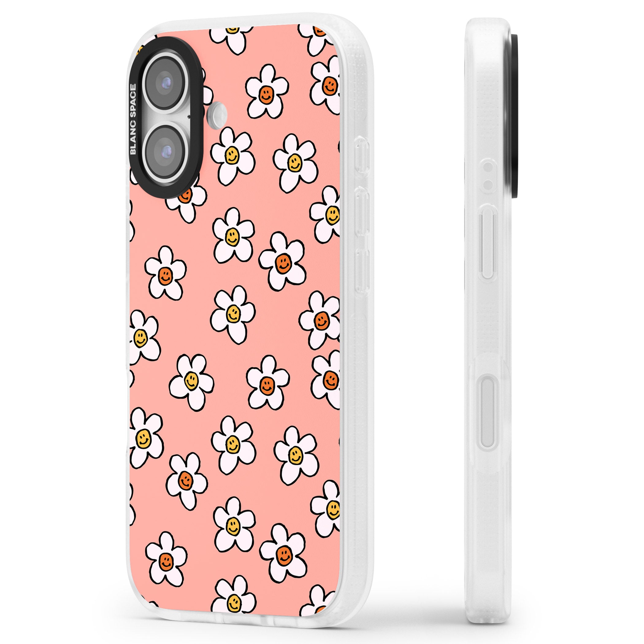 Peachy Daisy Smiles iPhone 17 Impact Air Clear Phone Case Side Profile