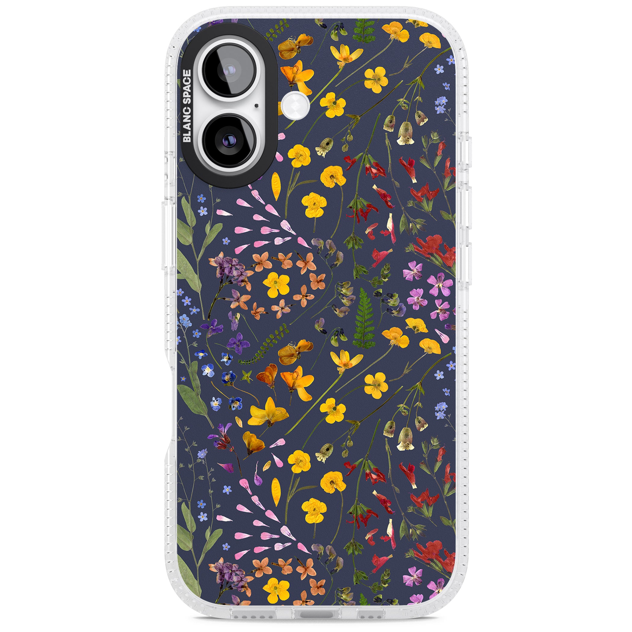 Wildflower Leaves Cluster Navy iPhone 17 Impact Air Clear Phone Case
