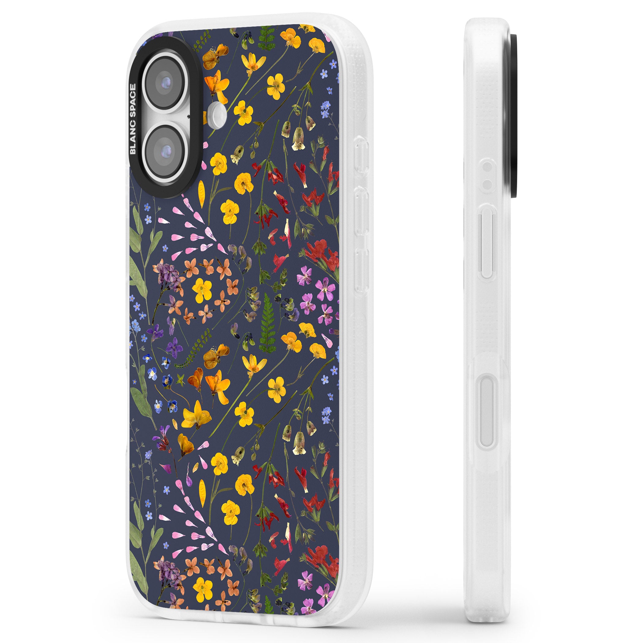 Wildflower Leaves Cluster Navy iPhone 17 Impact Air Clear Phone Case Side Profile