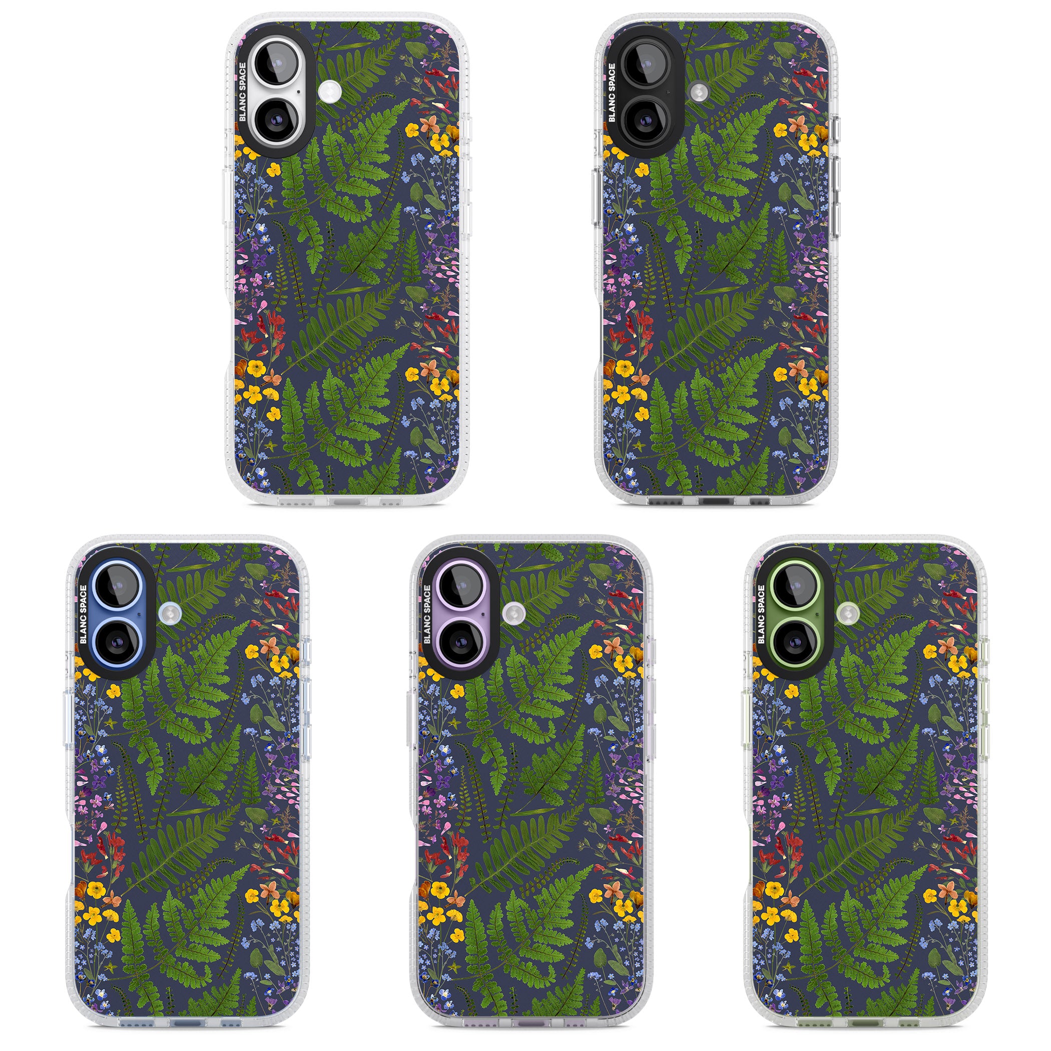 Busy Floral And Fern Design Navy iPhone 17 Impact Air Clear Phone Case APT Impact Protection