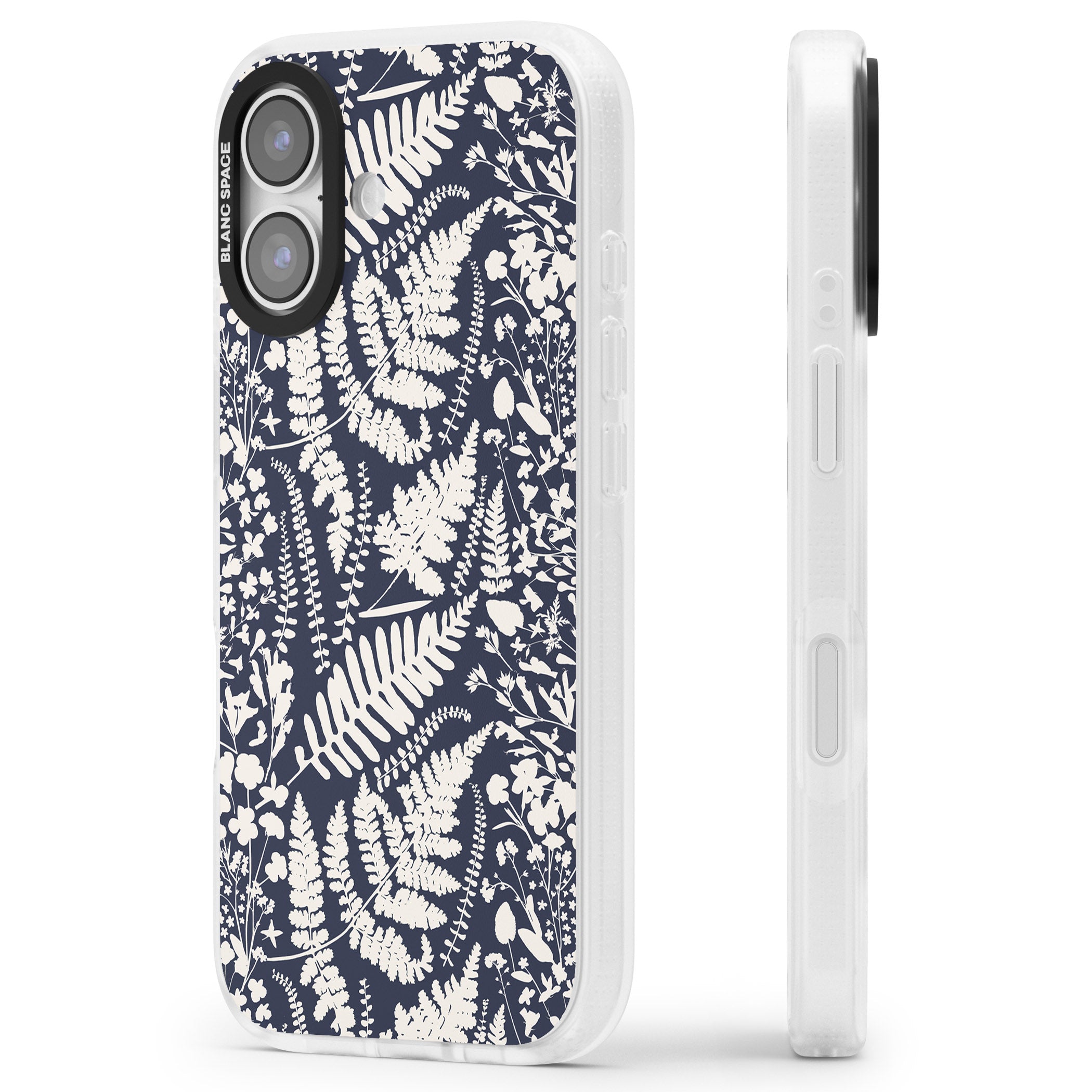 Wildflowers & Ferns On Navy iPhone 17 Impact Air Clear Phone Case Side Profile