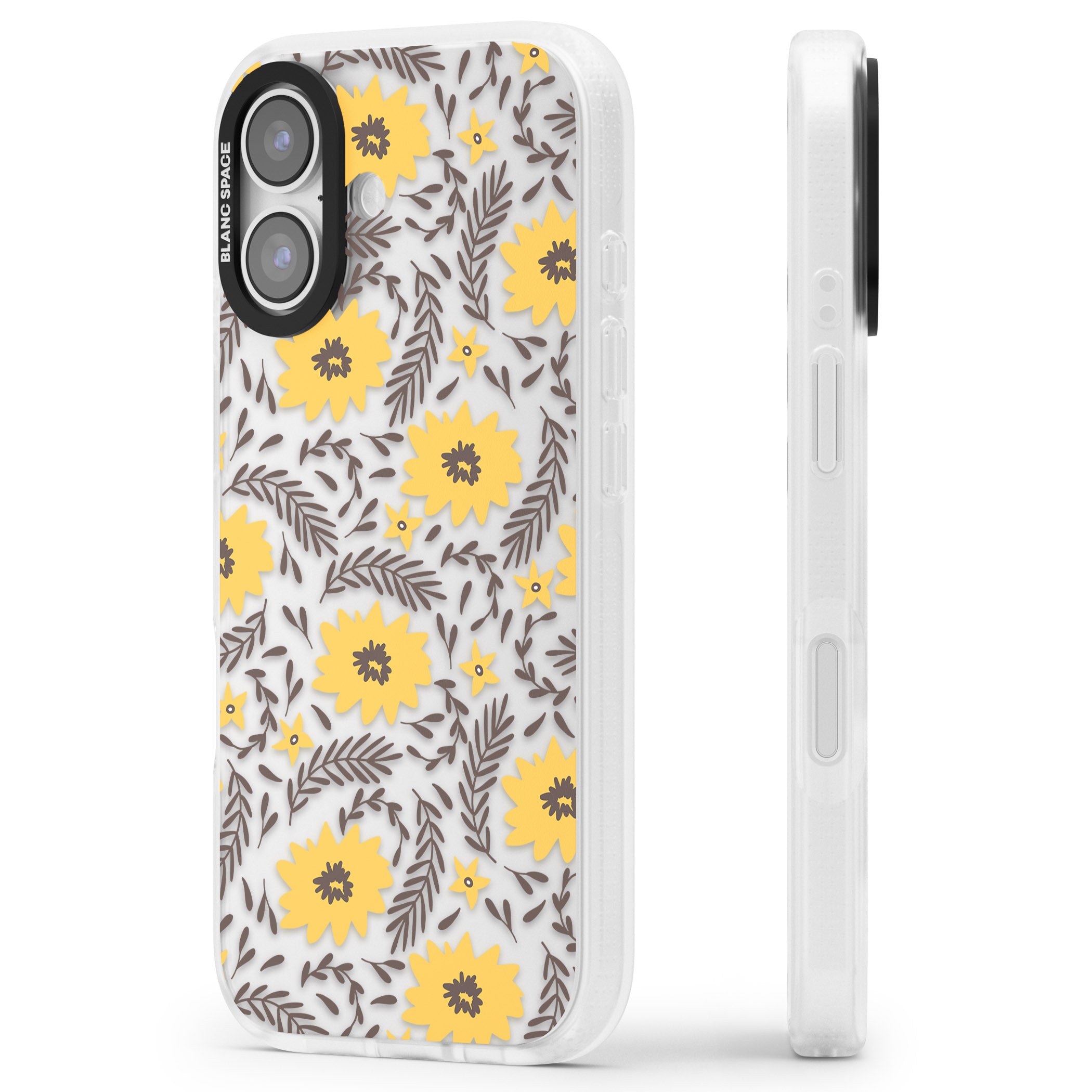 Yellow Blossoms Floral iPhone 17 Impact Air Clear Phone Case Side Profile