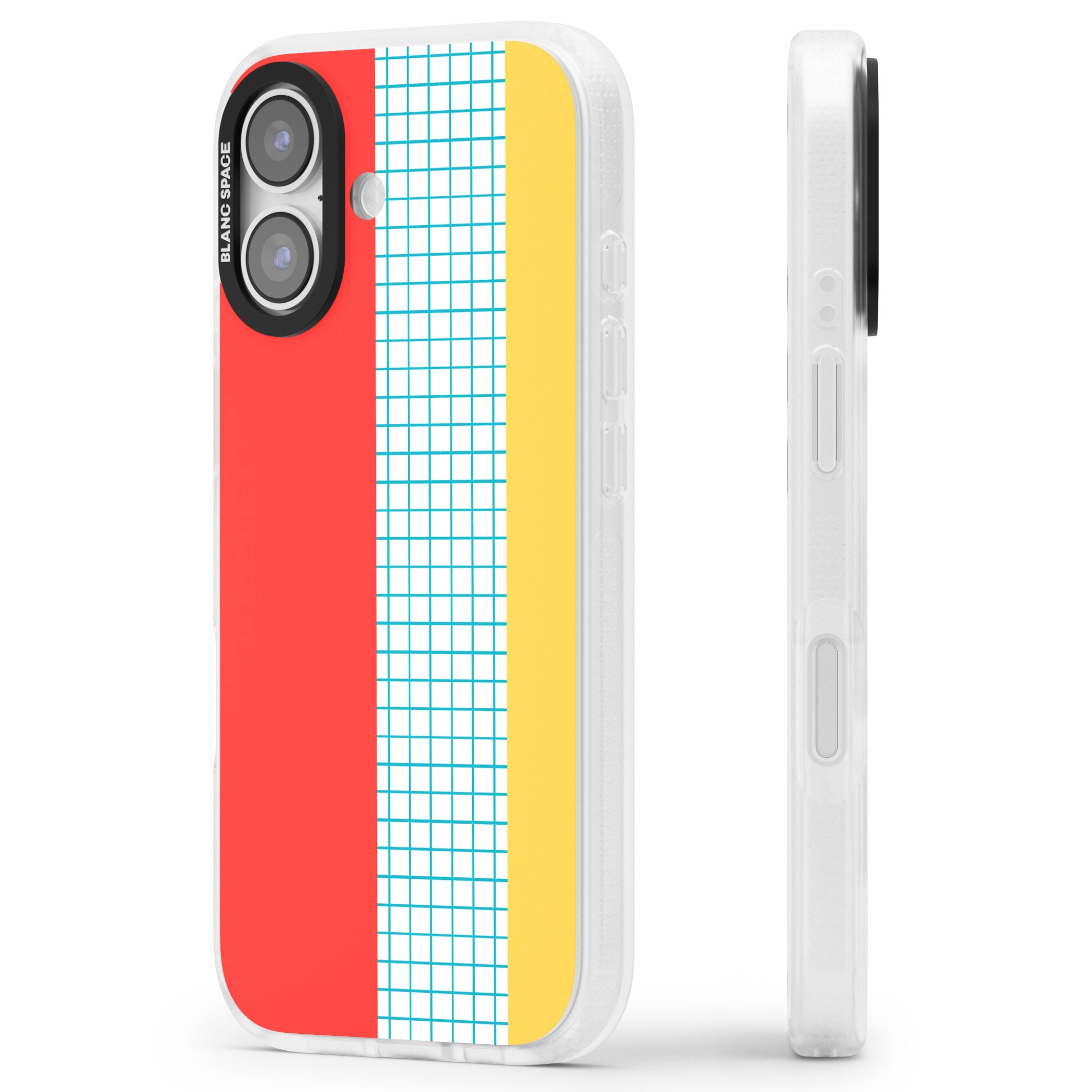 Abstract Grid Red, Blue, Yellow iPhone 17 Impact Air Clear Phone Case Side Profile