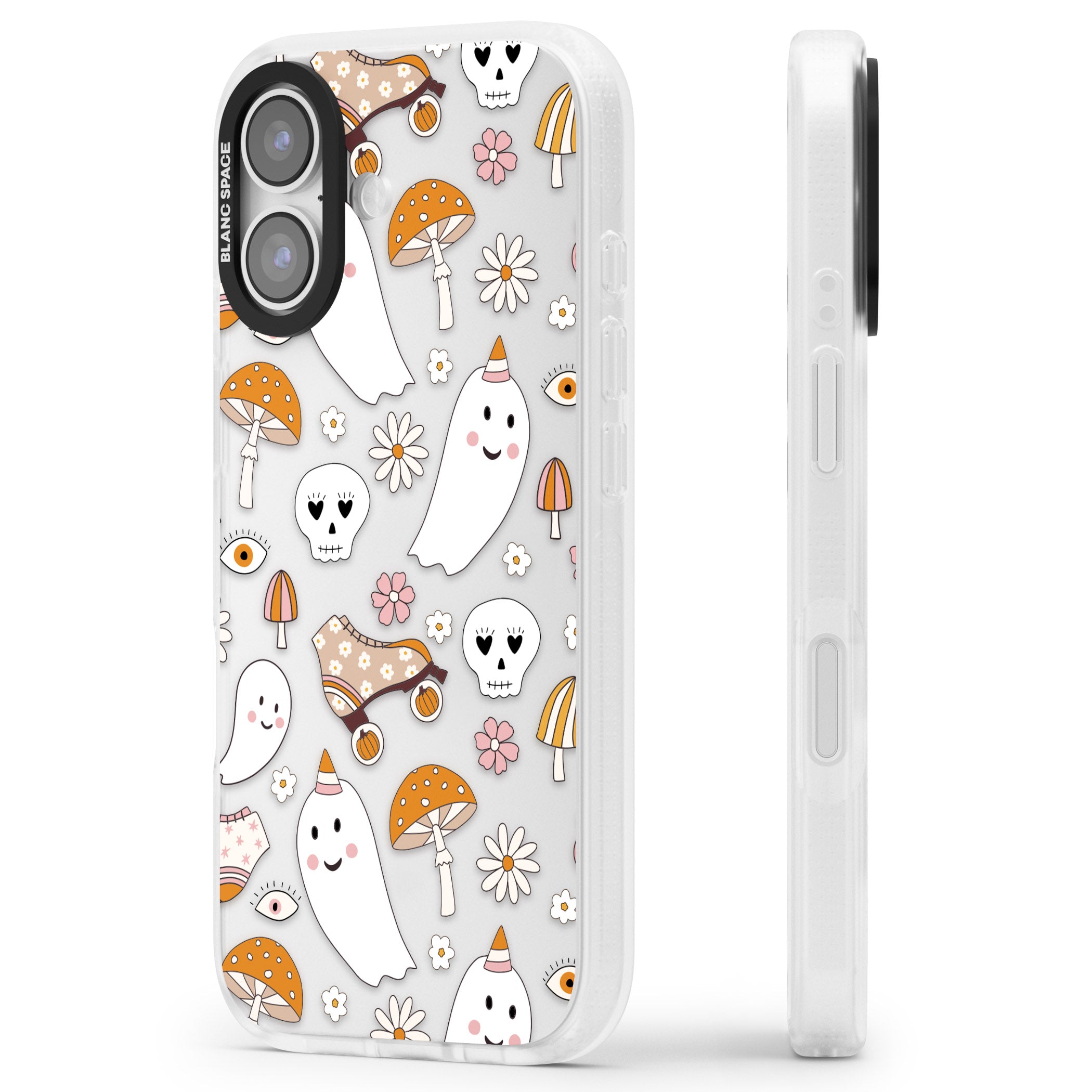 Cute Ghost And Skulls Pattern iPhone 17 Impact Air Clear Phone Case Side Profile