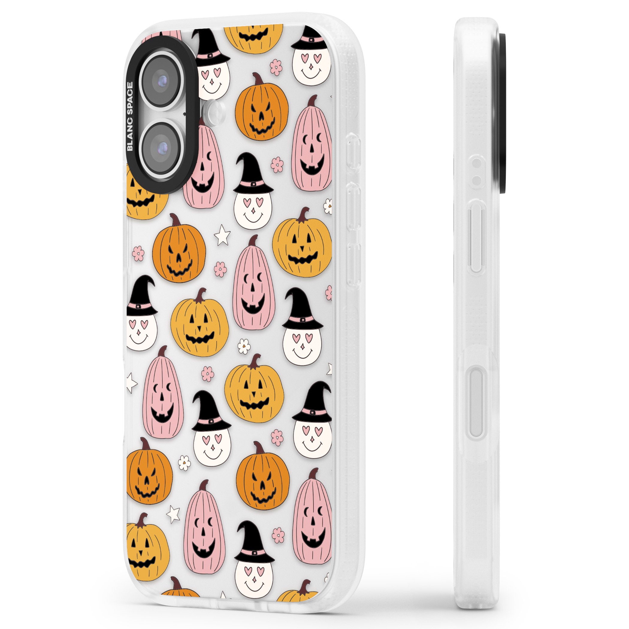 Witches And Pumpkins Pattern iPhone 17 Impact Air Clear Phone Case Side Profile