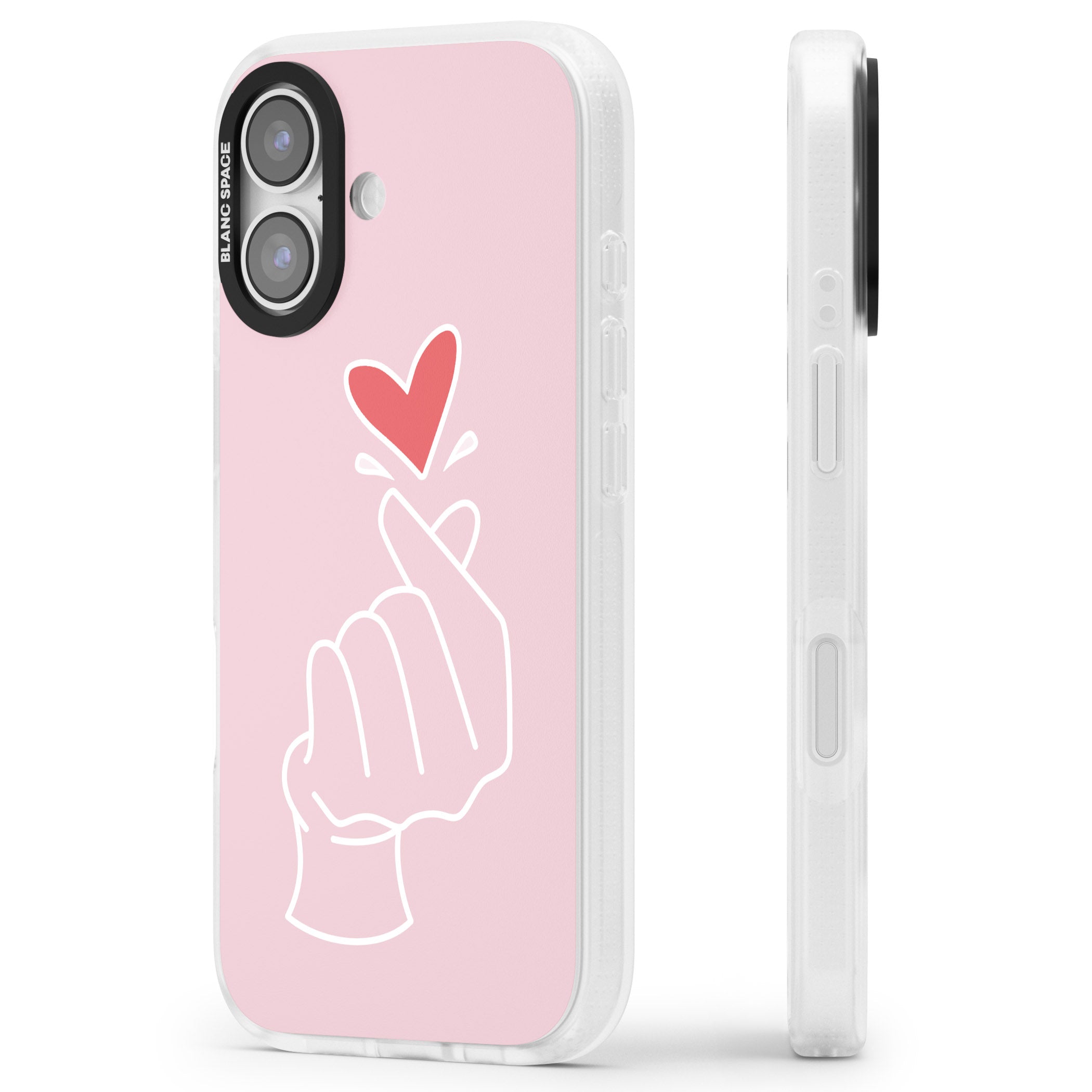 Pink Heart Hand iPhone 17 Impact Air Clear Phone Case Side Profile