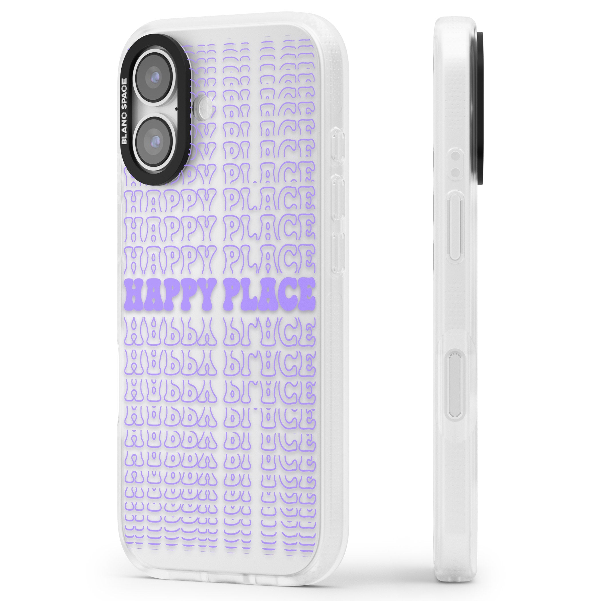 Happy Place (Purple) iPhone 17 Impact Air Clear Phone Case Side Profile