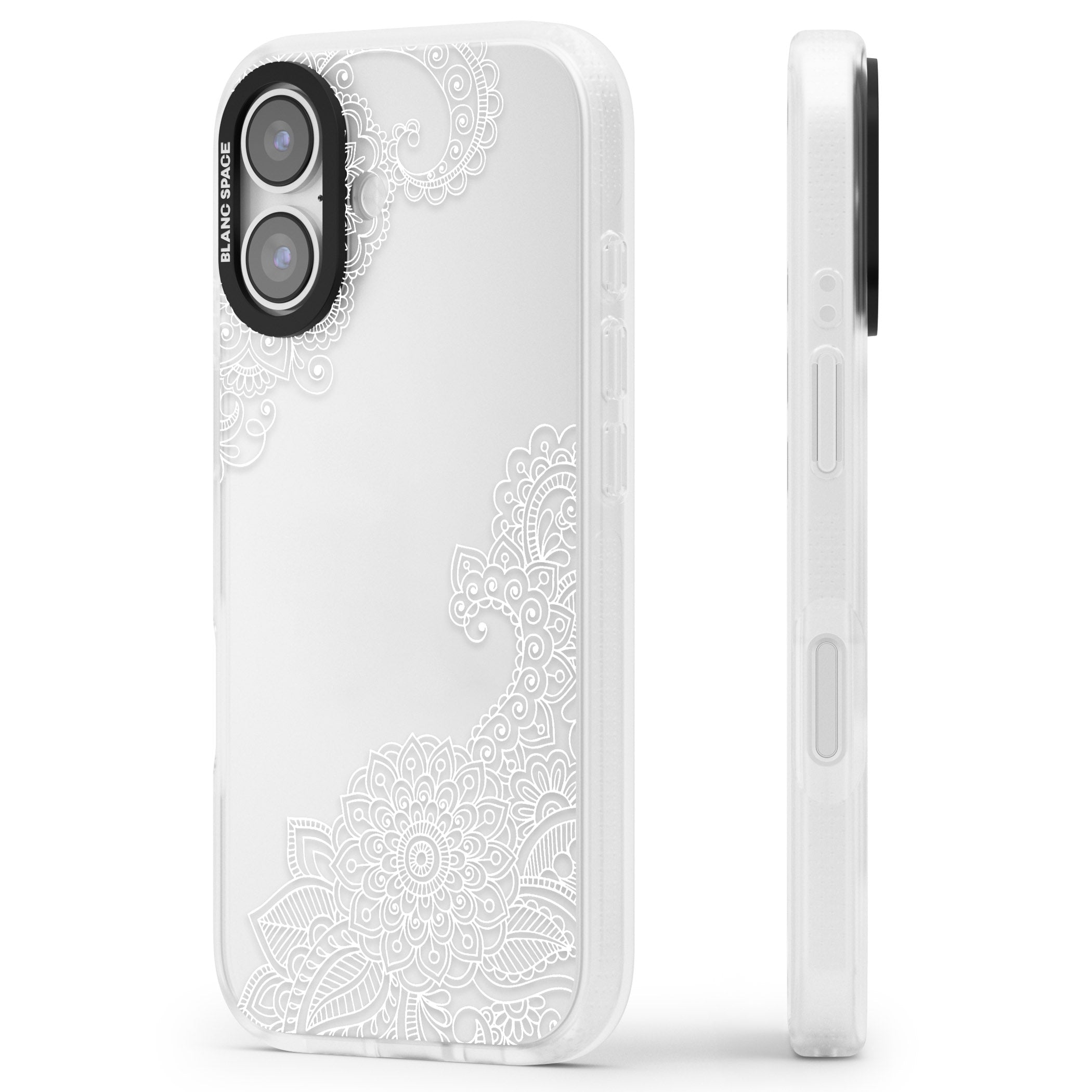 White Henna Botanicals iPhone 17 Impact Air Clear Phone Case Side Profile