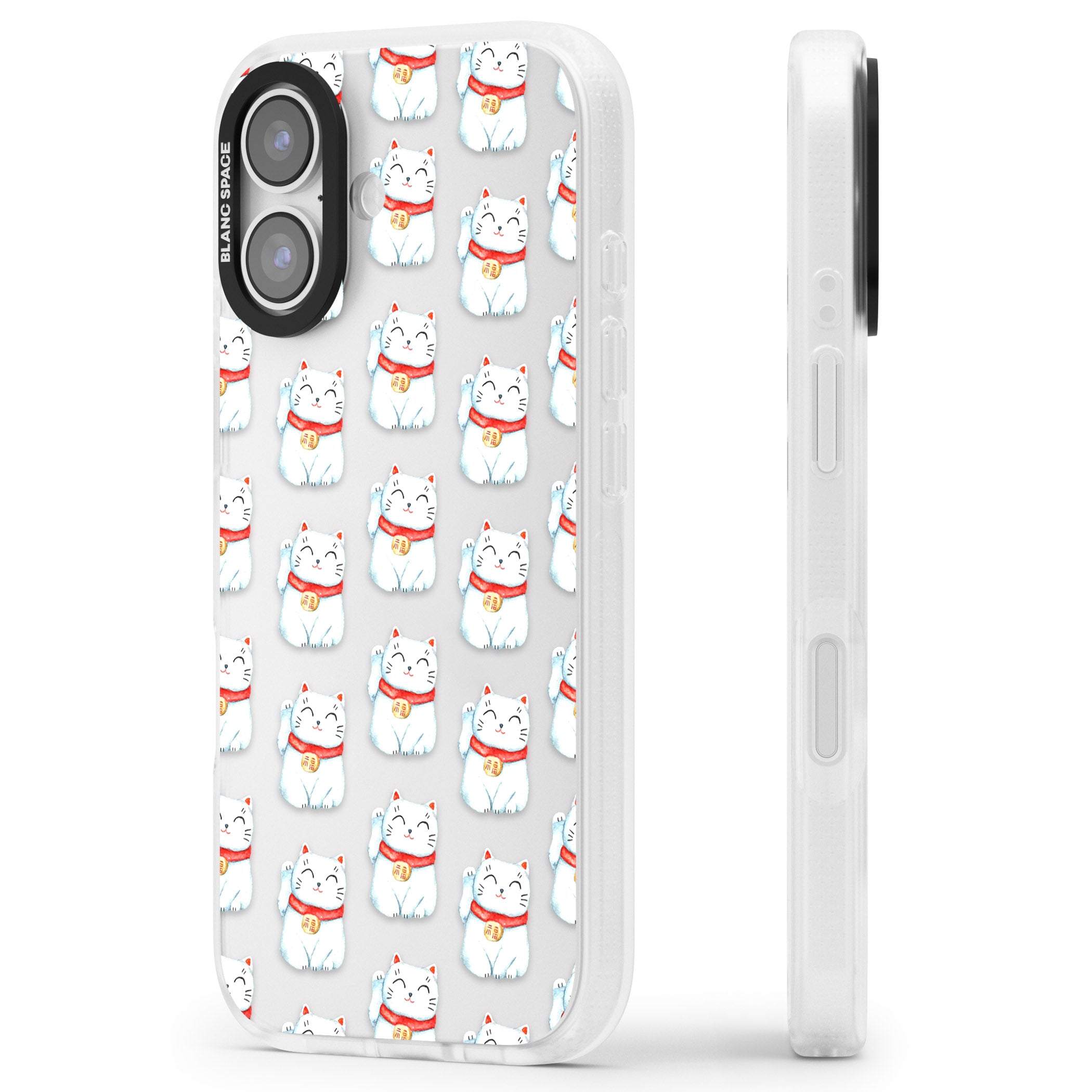 Lucky Cat Pattern iPhone 17 Impact Air Clear Phone Case Side Profile