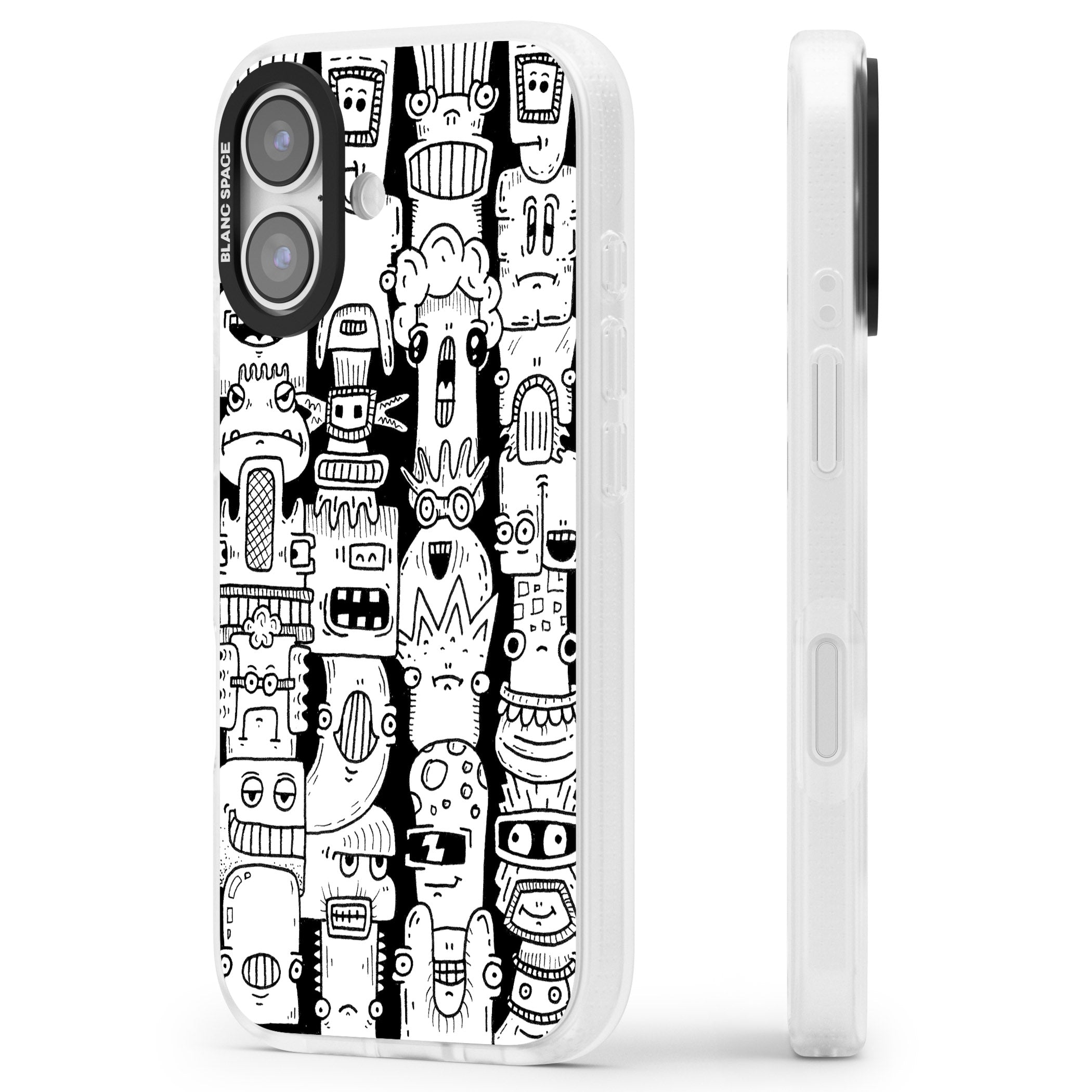 Monochrome Heads iPhone 17 Impact Air Clear Phone Case Side Profile
