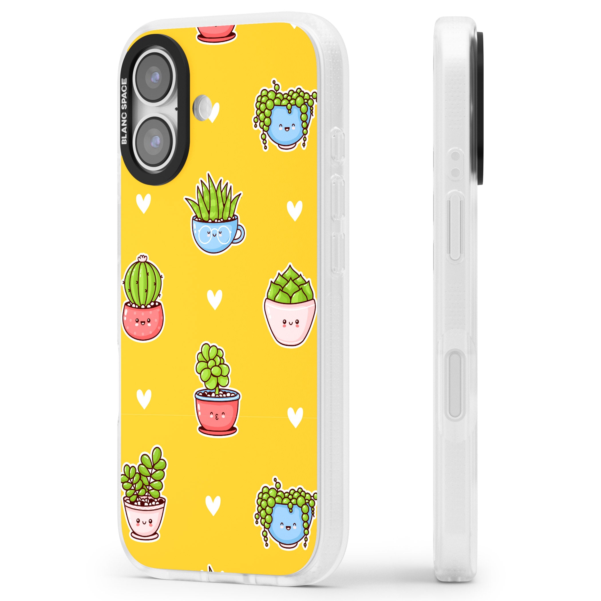 Plant Faces Kawaii Pattern iPhone 17 Impact Air Clear Phone Case Side Profile