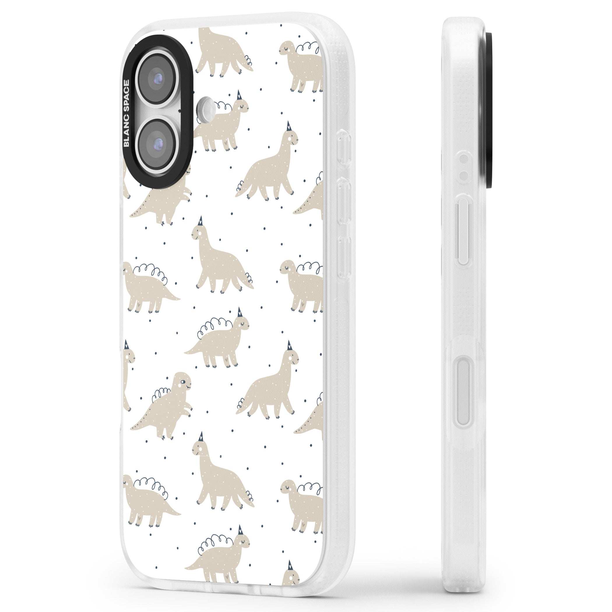 Party Dino Pattern iPhone 17 Impact Air Clear Phone Case Side Profile