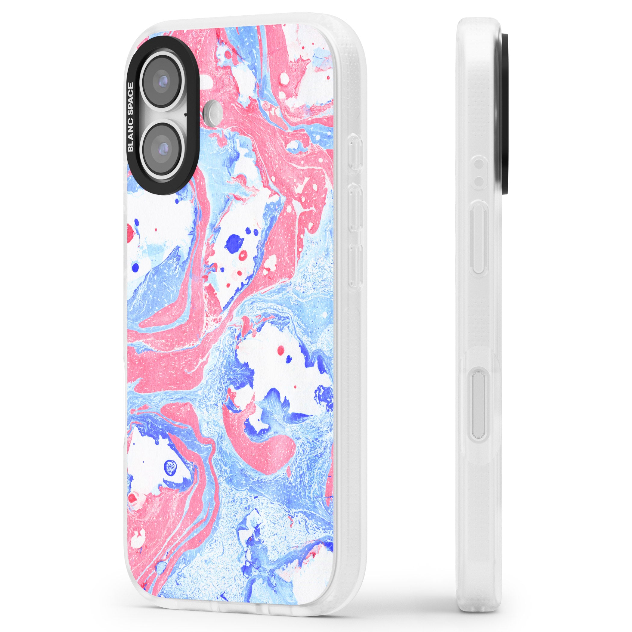 Pink, Blue & White Marbled Paper Pattern iPhone 17 Impact Air Clear Phone Case Side Profile