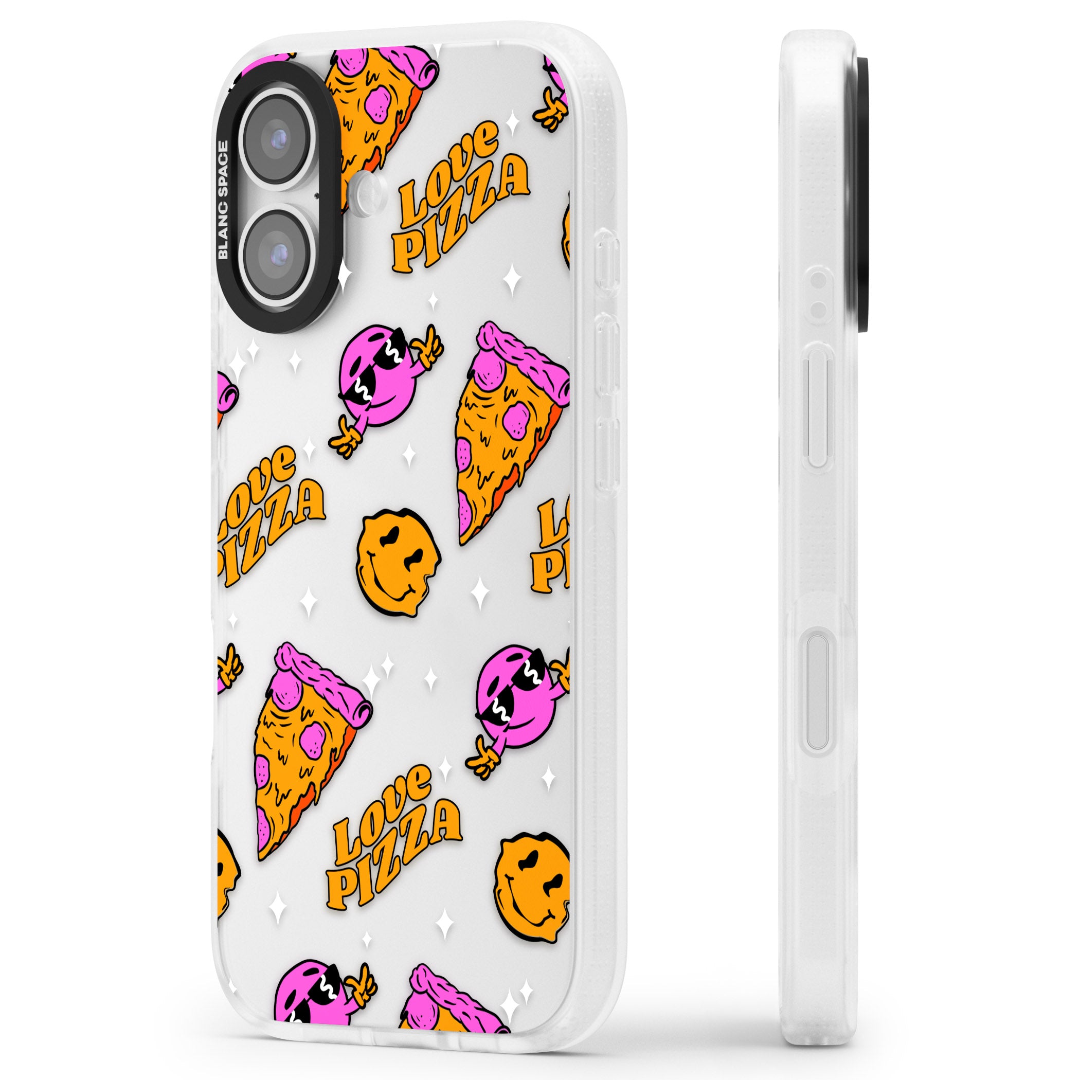 Psychedelic Love Pizza Pattern (Clear) iPhone 17 Impact Air Clear Phone Case Side Profile