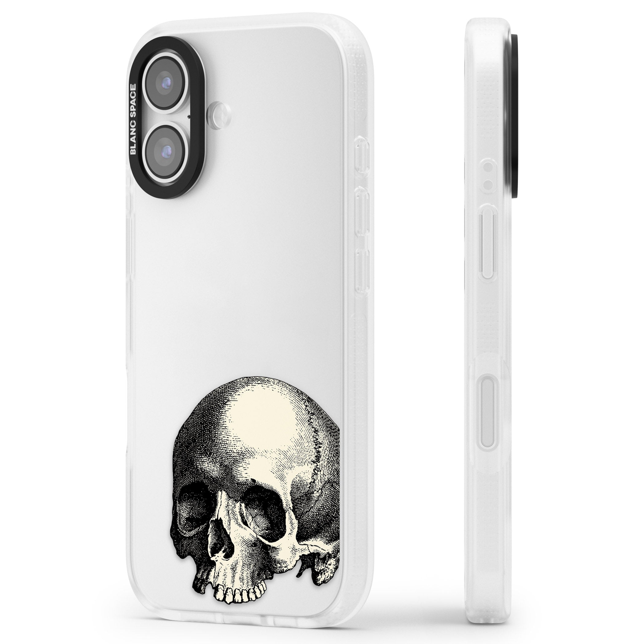 Minimal Vintage Skull iPhone 17 Impact Air Clear Phone Case Side Profile