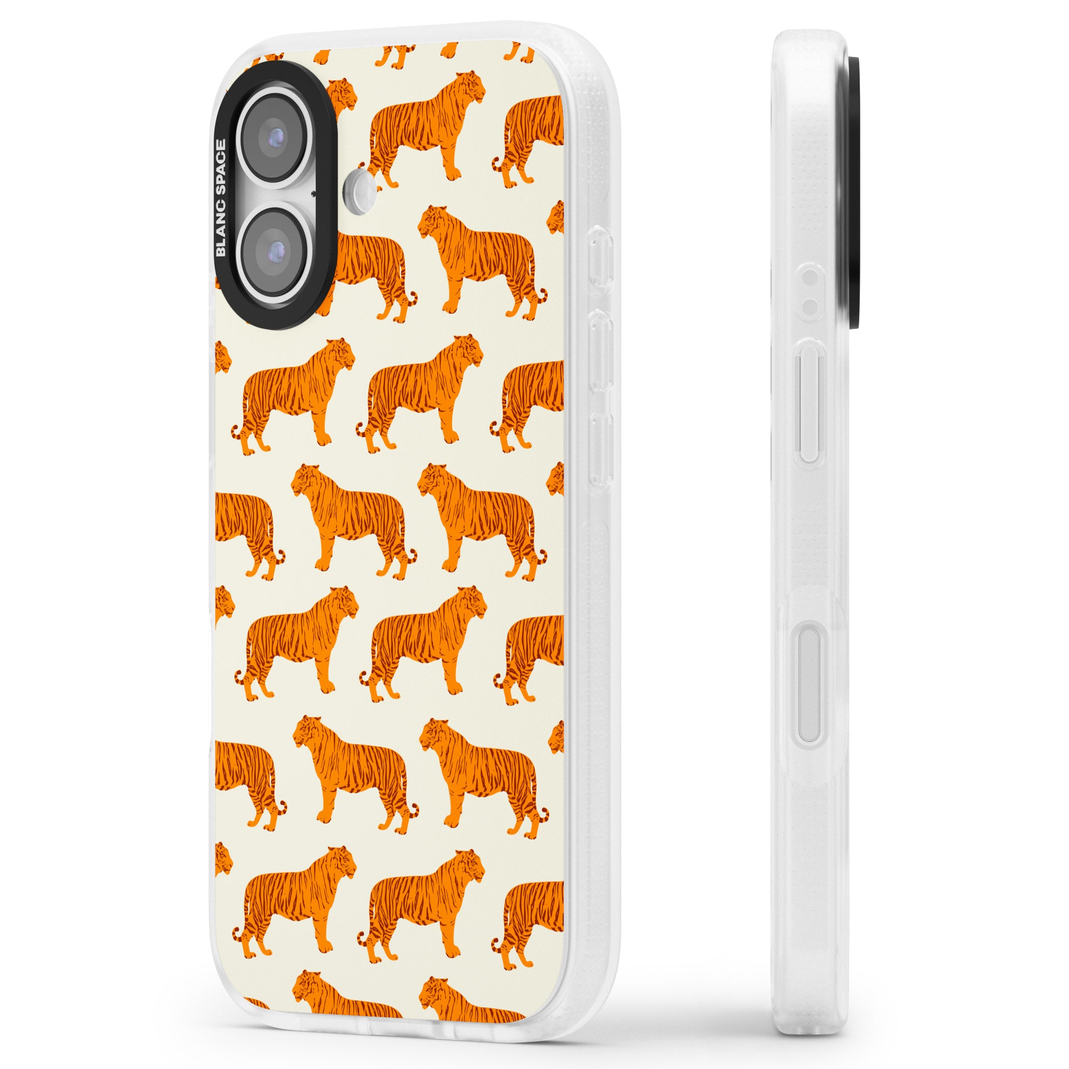 Trendy Tiger Patterns Tigers On Khaki iPhone 17 Impact Air Clear Phone Case Side Profile