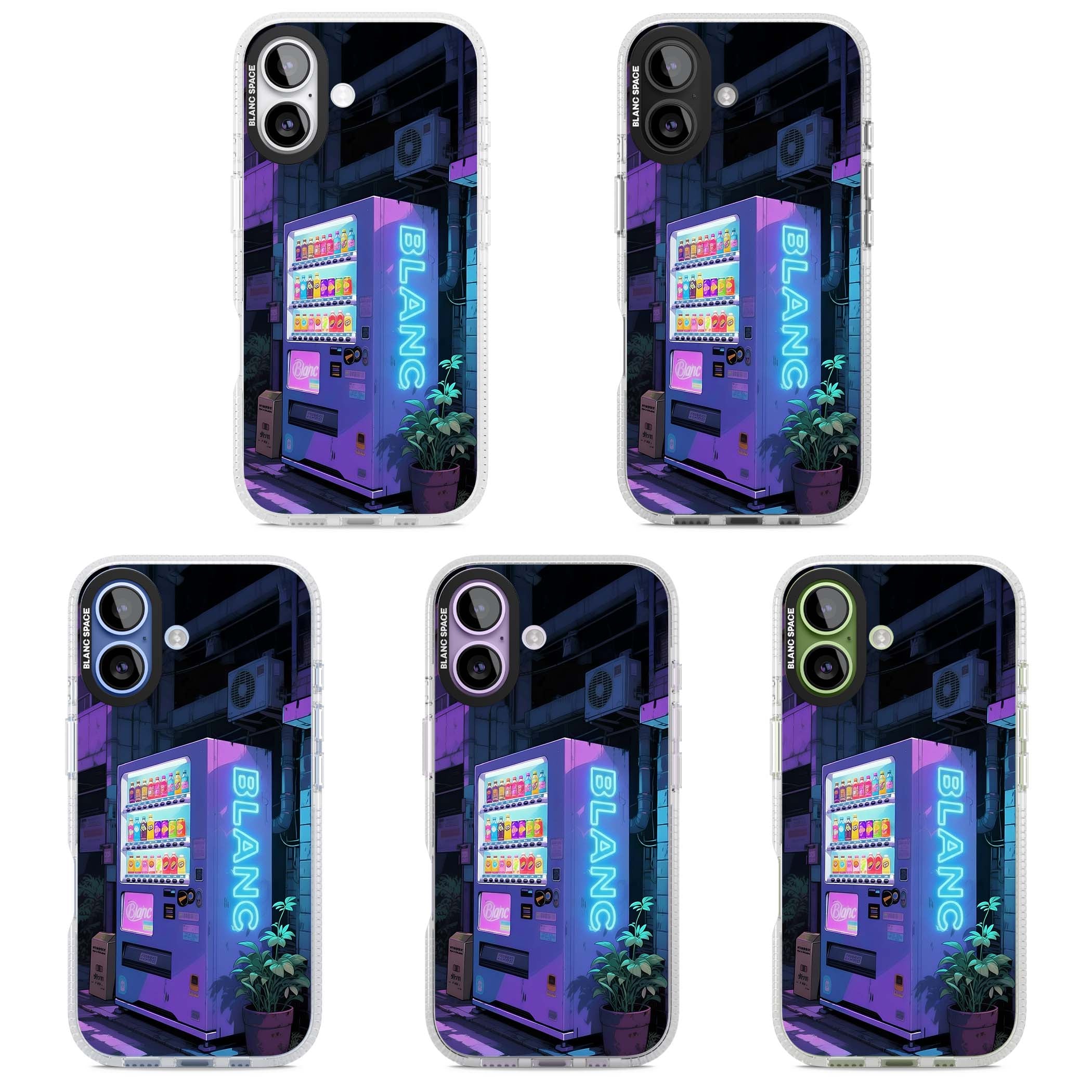 Shibuya Glow Japanese iPhone case featuring a glowing Tokyo vending machine, neon signage, and moody purple alleyway | Clear Case Impact Air case for iPhone 17