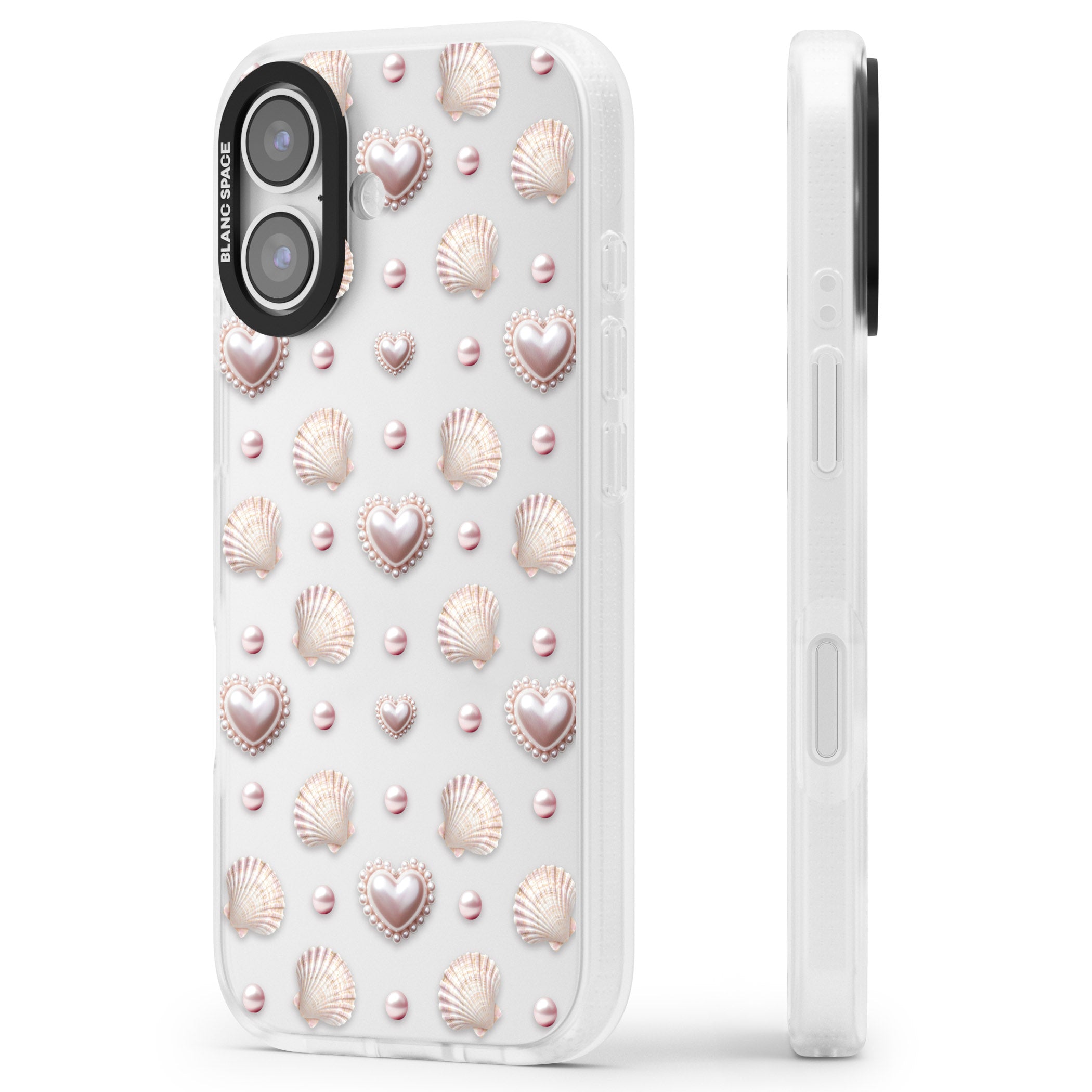 Pearl Hearts iPhone 17 Impact Air Clear Phone Case Side Profile