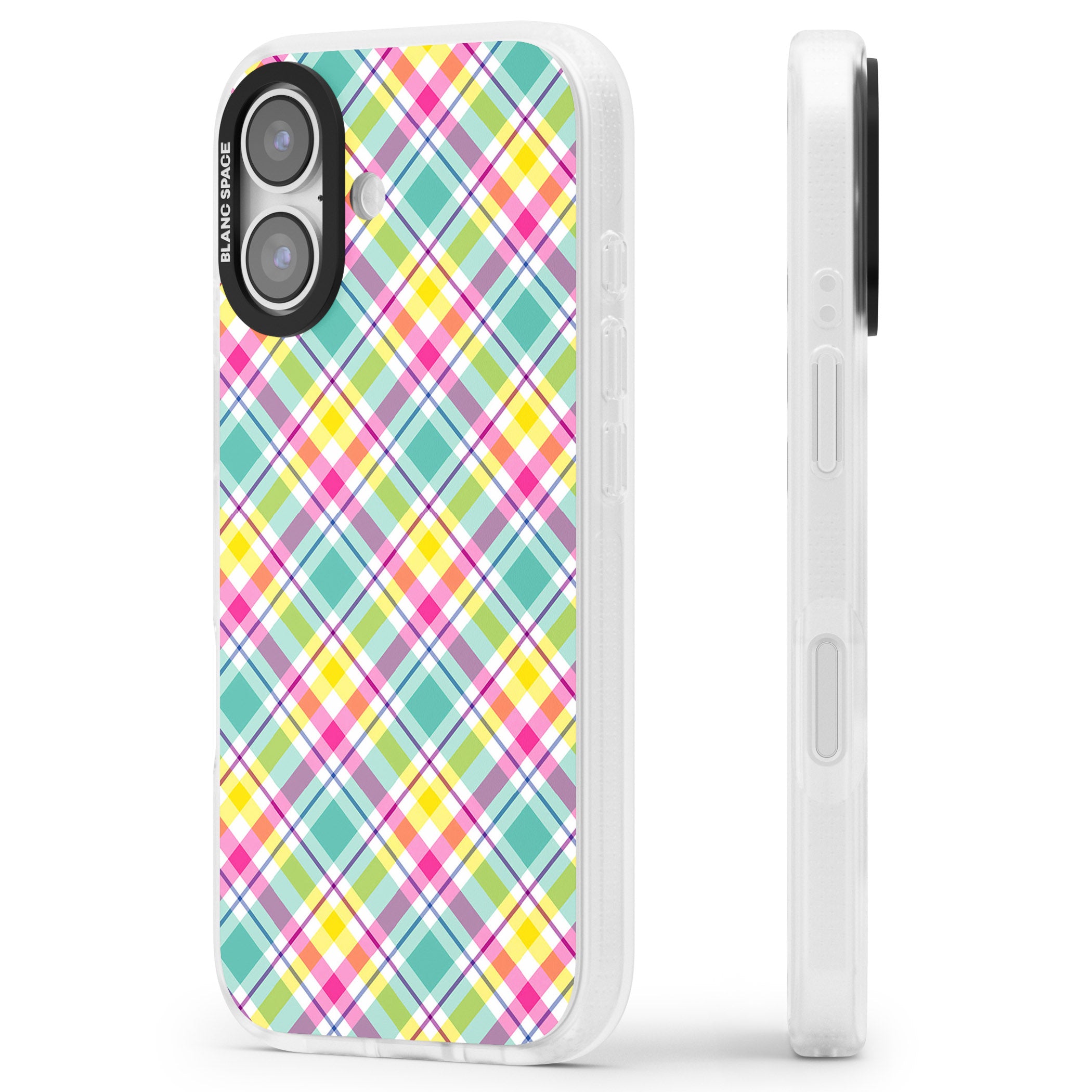 Crosshatch Plaid iPhone 17 Impact Air Clear Phone Case Side Profile