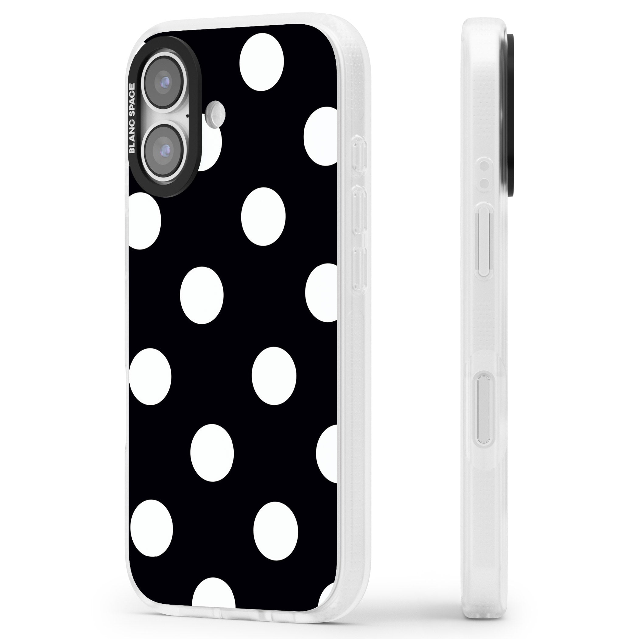 Chic Black Polka Dot iPhone 17 Impact Air Clear Phone Case Side Profile