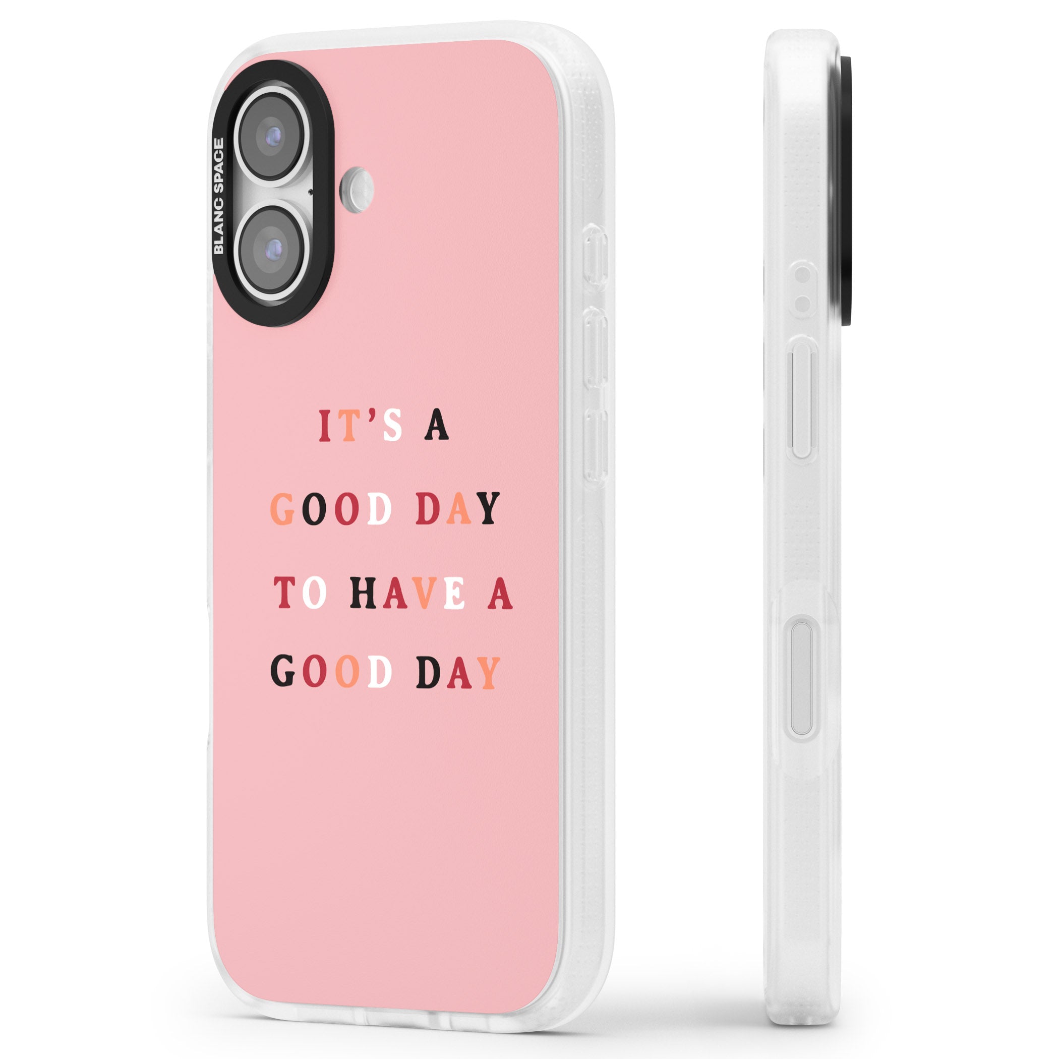 Good Day Pink Quote iPhone 17 Impact Air Clear Phone Case Side Profile