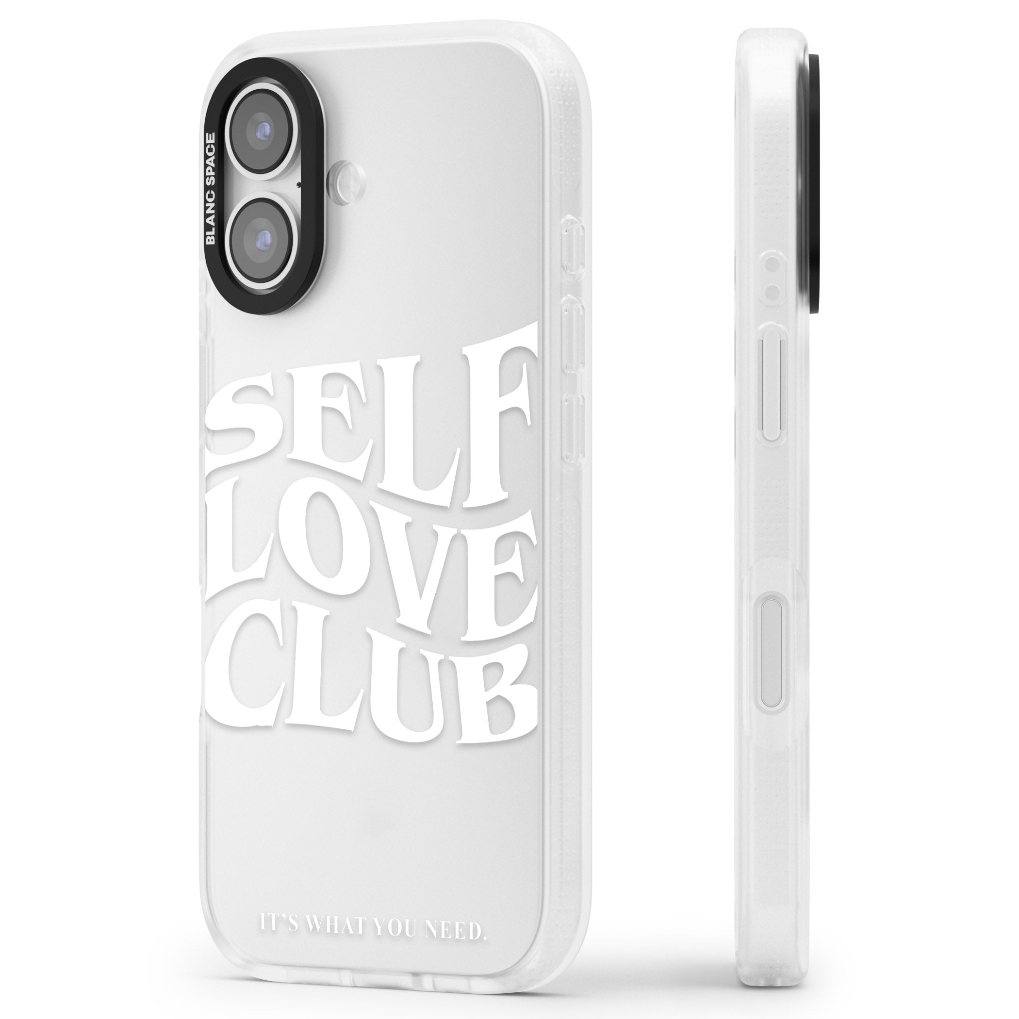 Self Love Club White iPhone 17 Impact Air Clear Phone Case Side Profile