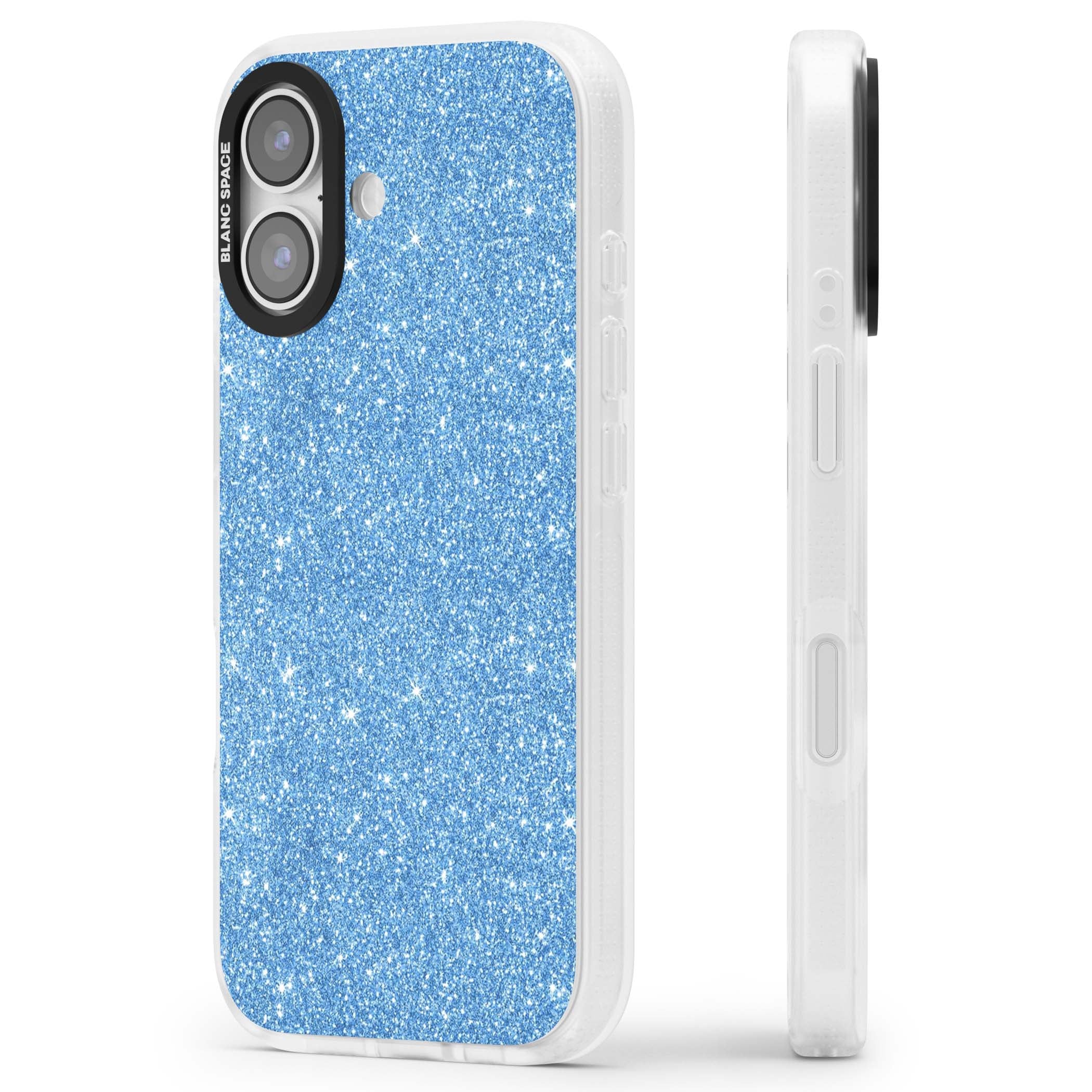 Blue Glitter blue glitter iPhone case featuring dense sparkling cerulean glitter with a glamorous shimmering finish | Clear Case Impact Air case for iPhone 17