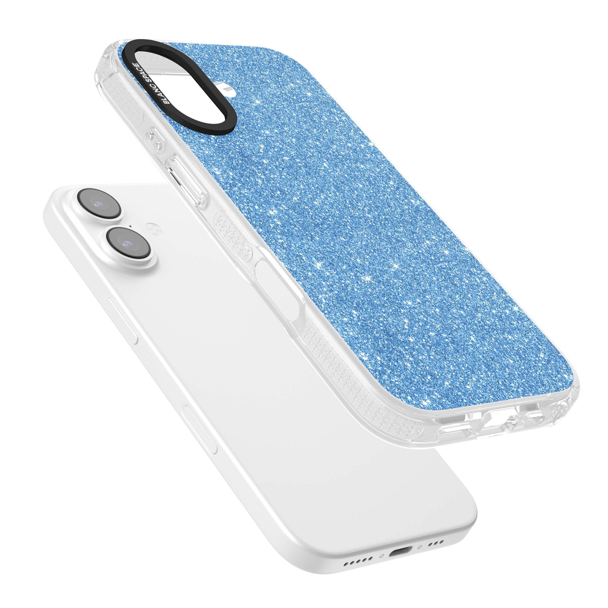 Blue Glitter blue glitter iPhone case featuring dense sparkling cerulean glitter with a glamorous shimmering finish | Clear Case Impact Air case for iPhone 17