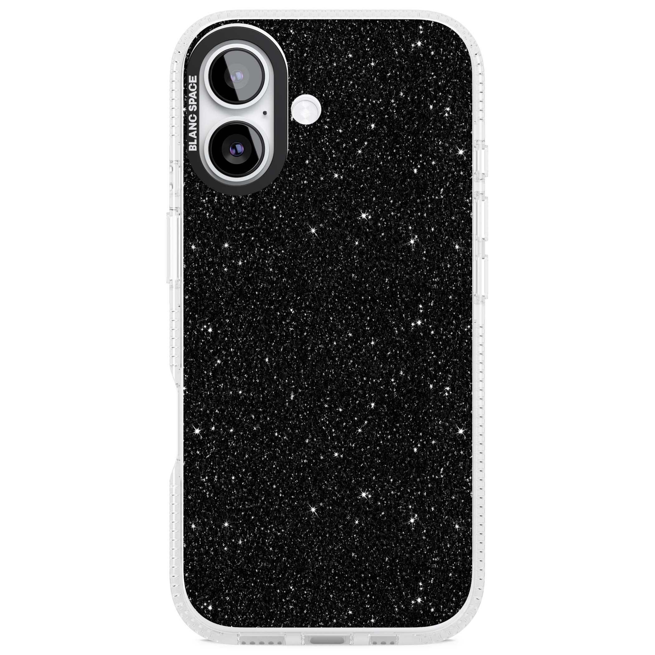 Black Glitter black glitter iPhone case featuring an all-over sparkly shimmer pattern on a jet black base | Clear Case Impact Air case for iPhone 17