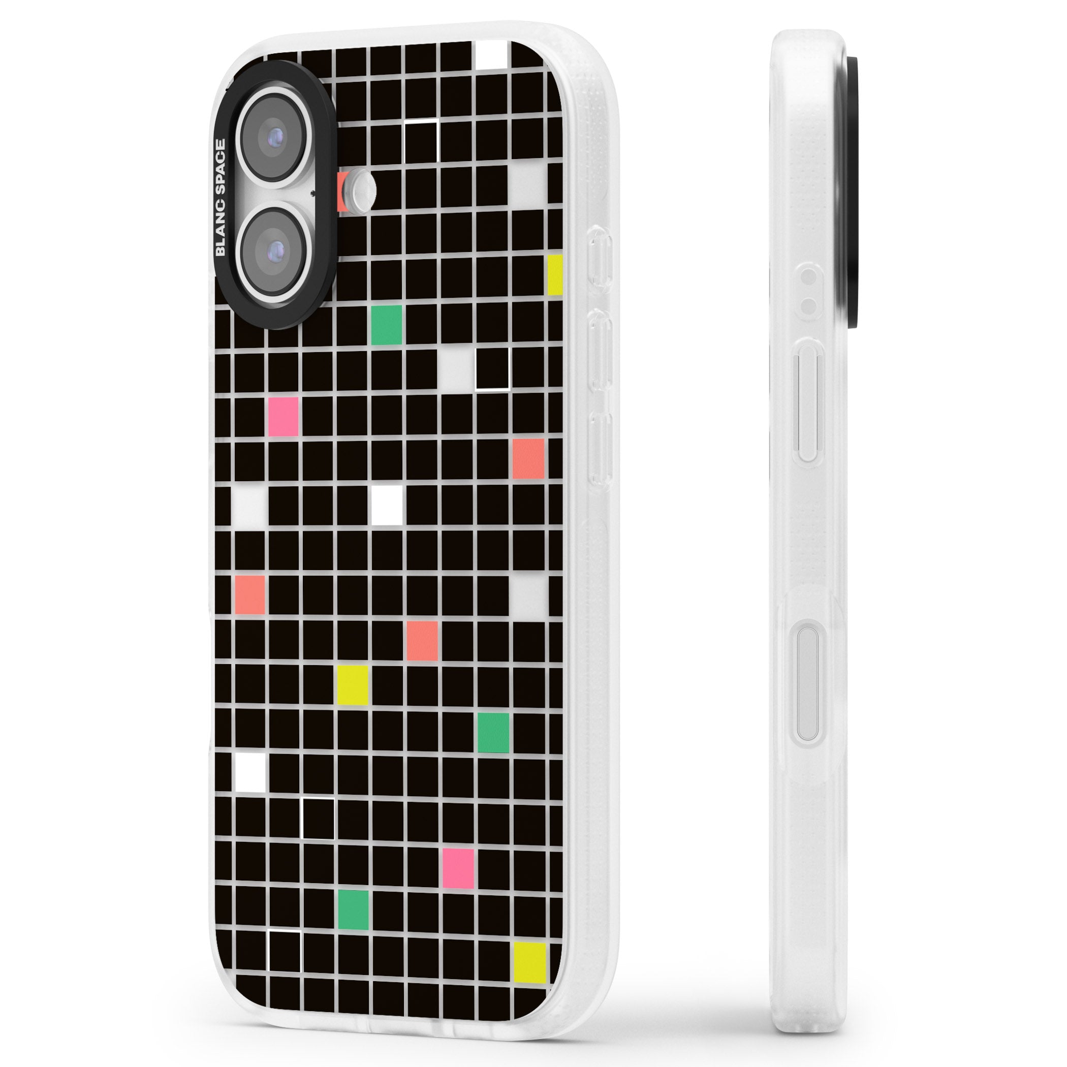 Vibrant Black Geometric Grid iPhone 17 Impact Air Clear Phone Case Side Profile
