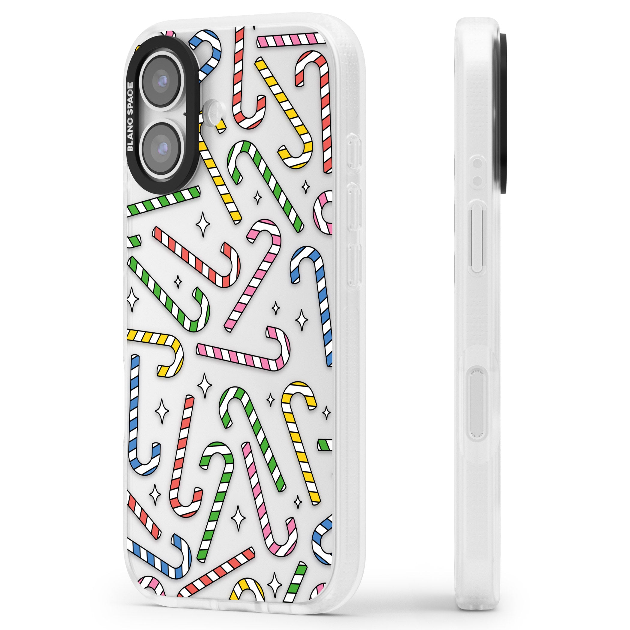 Colourful Stars & Candy Canes iPhone 17 Impact Air Clear Phone Case Side Profile