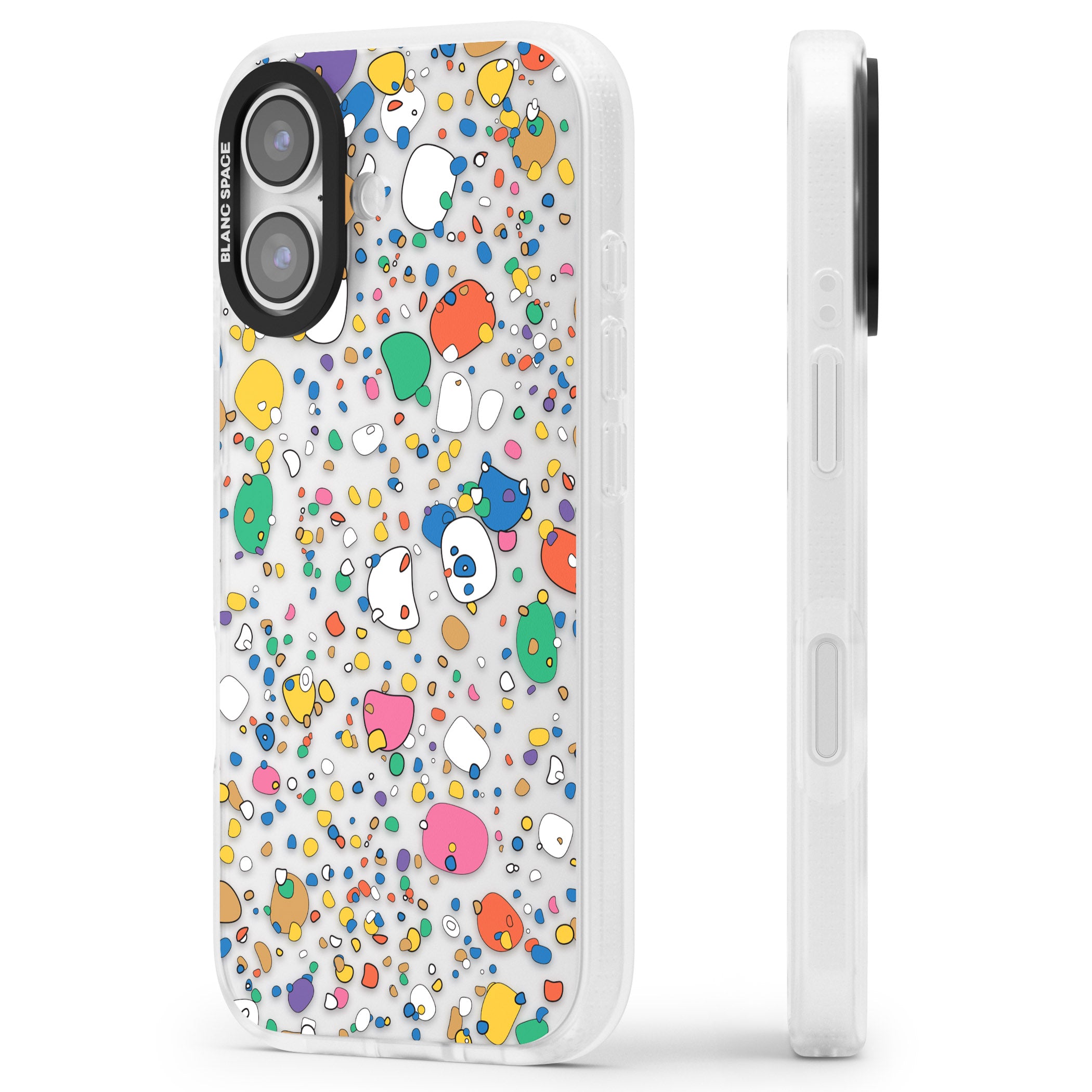 Colourful Confetti Pebbles iPhone 17 Impact Air Clear Phone Case Side Profile