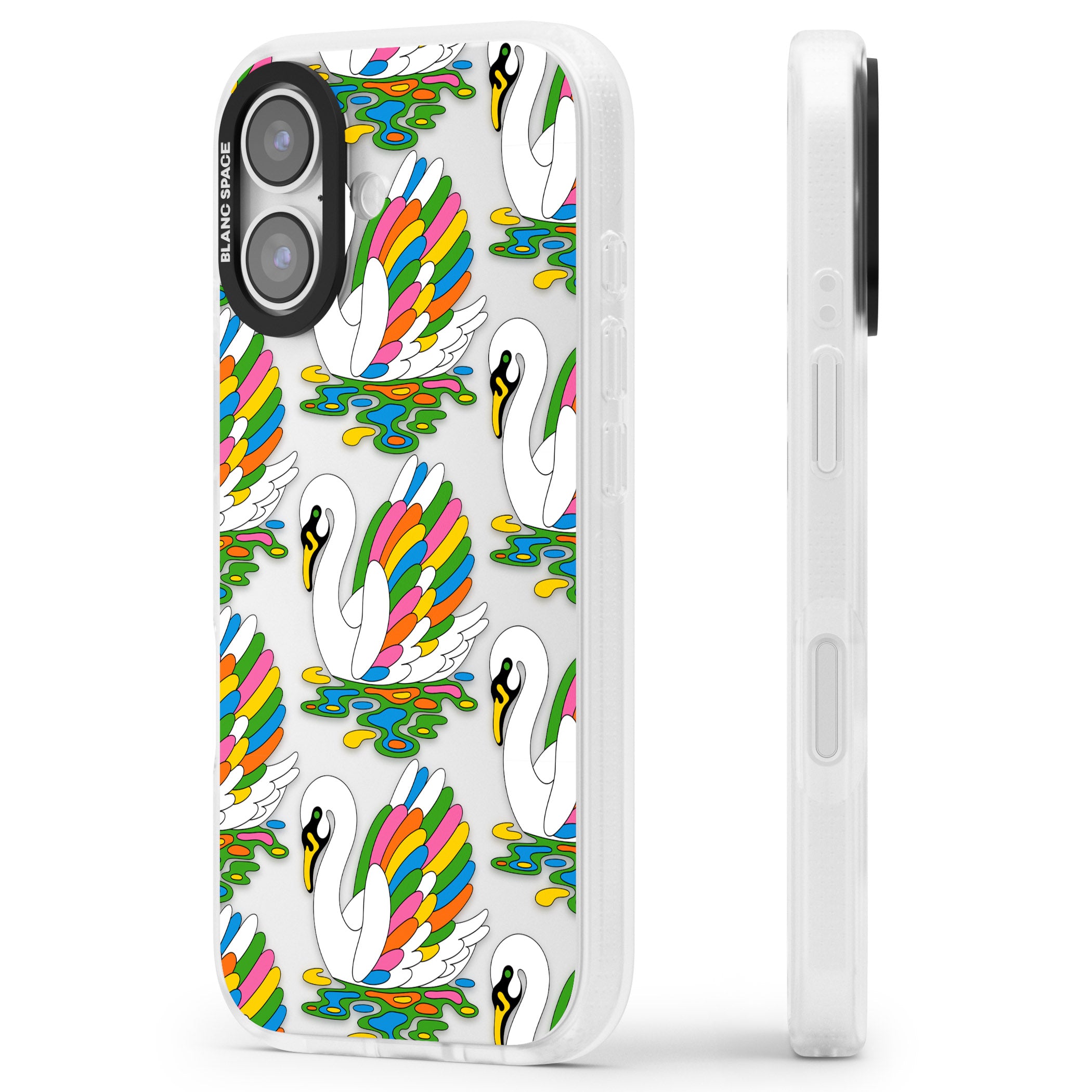 Colourful Swan Pattern iPhone 17 Impact Air Clear Phone Case Side Profile
