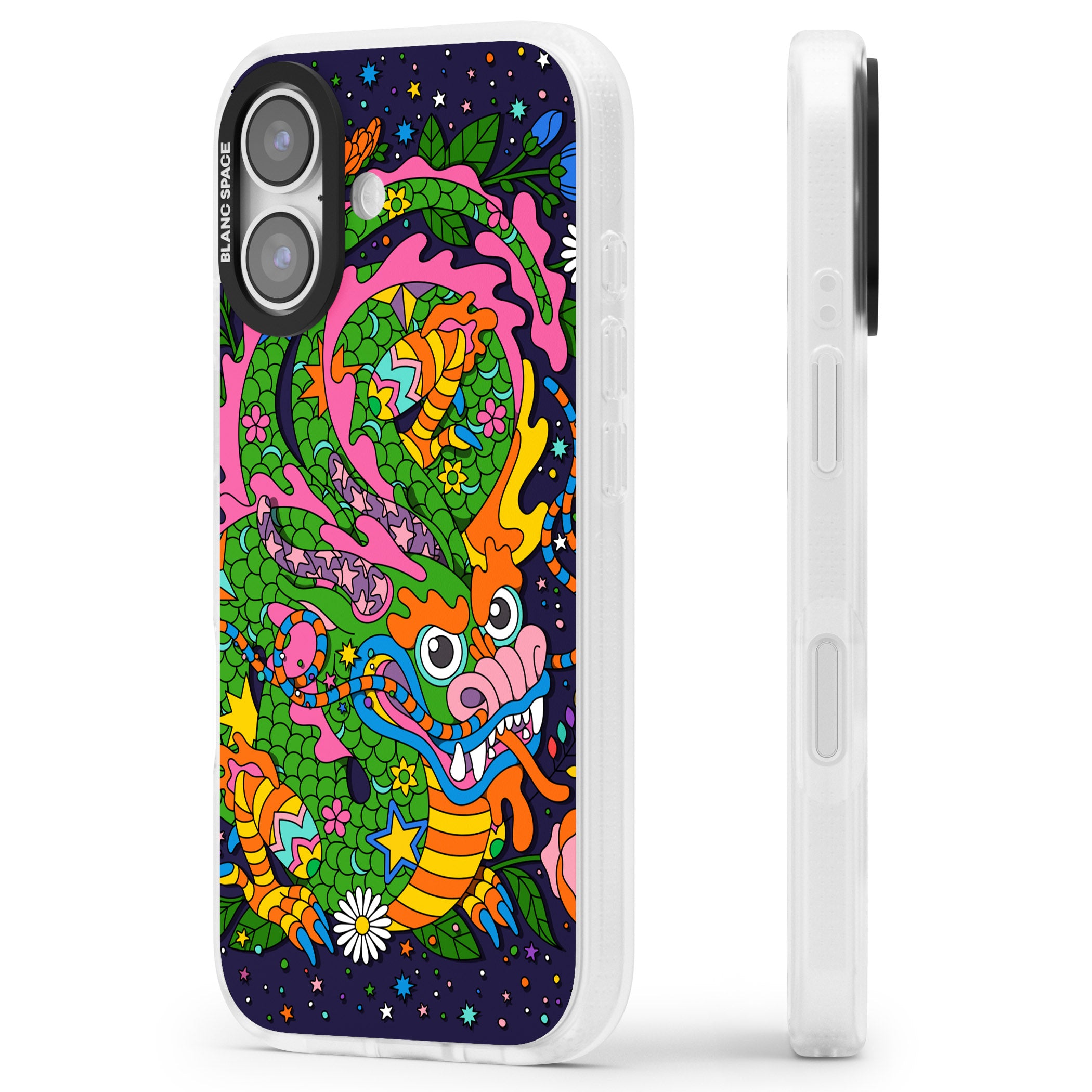 Psychedelic Jungle Dragon (Purple) iPhone 17 Impact Air Clear Phone Case Side Profile