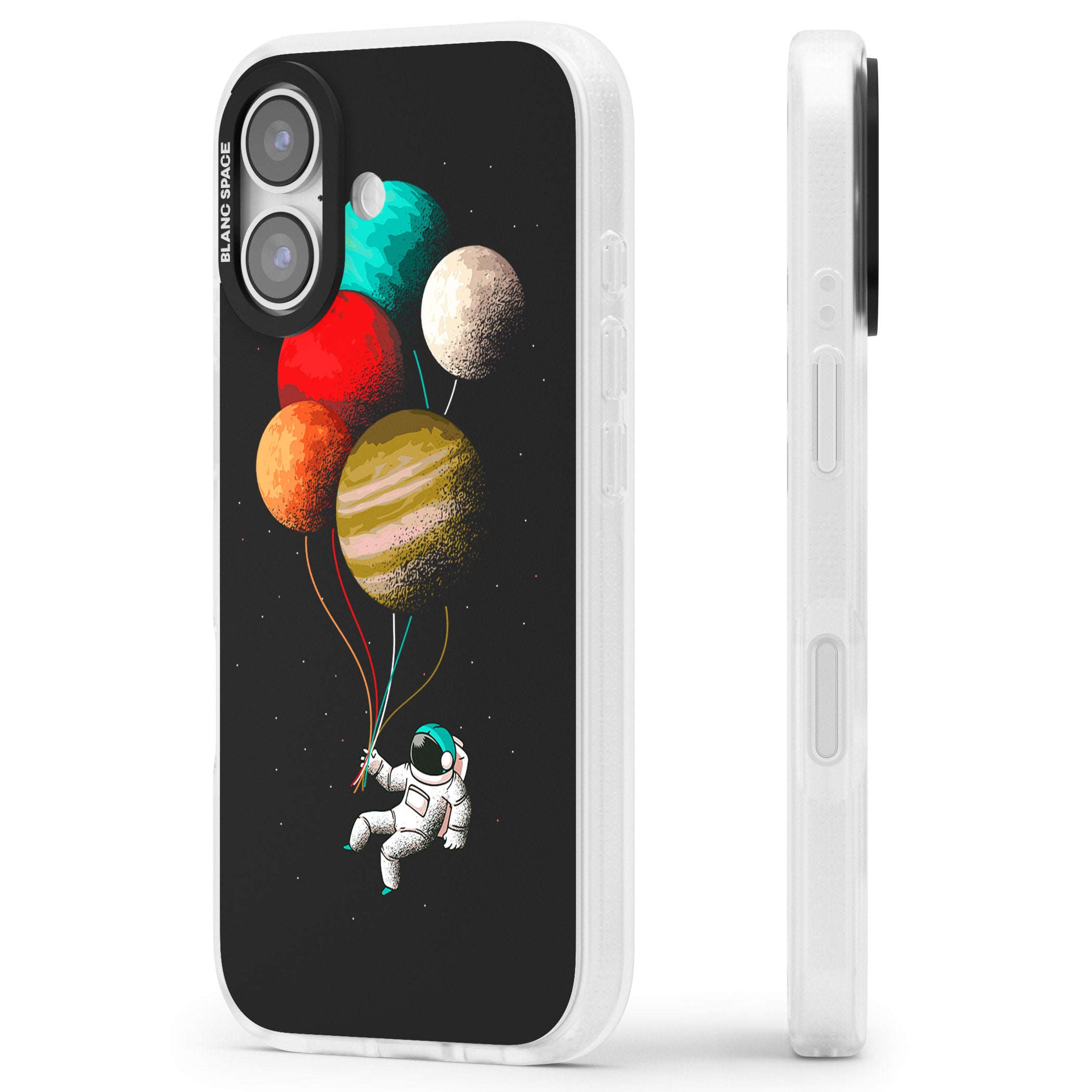 Astronaut Balloon Planets iPhone 17 Impact Air Clear Phone Case Side Profile