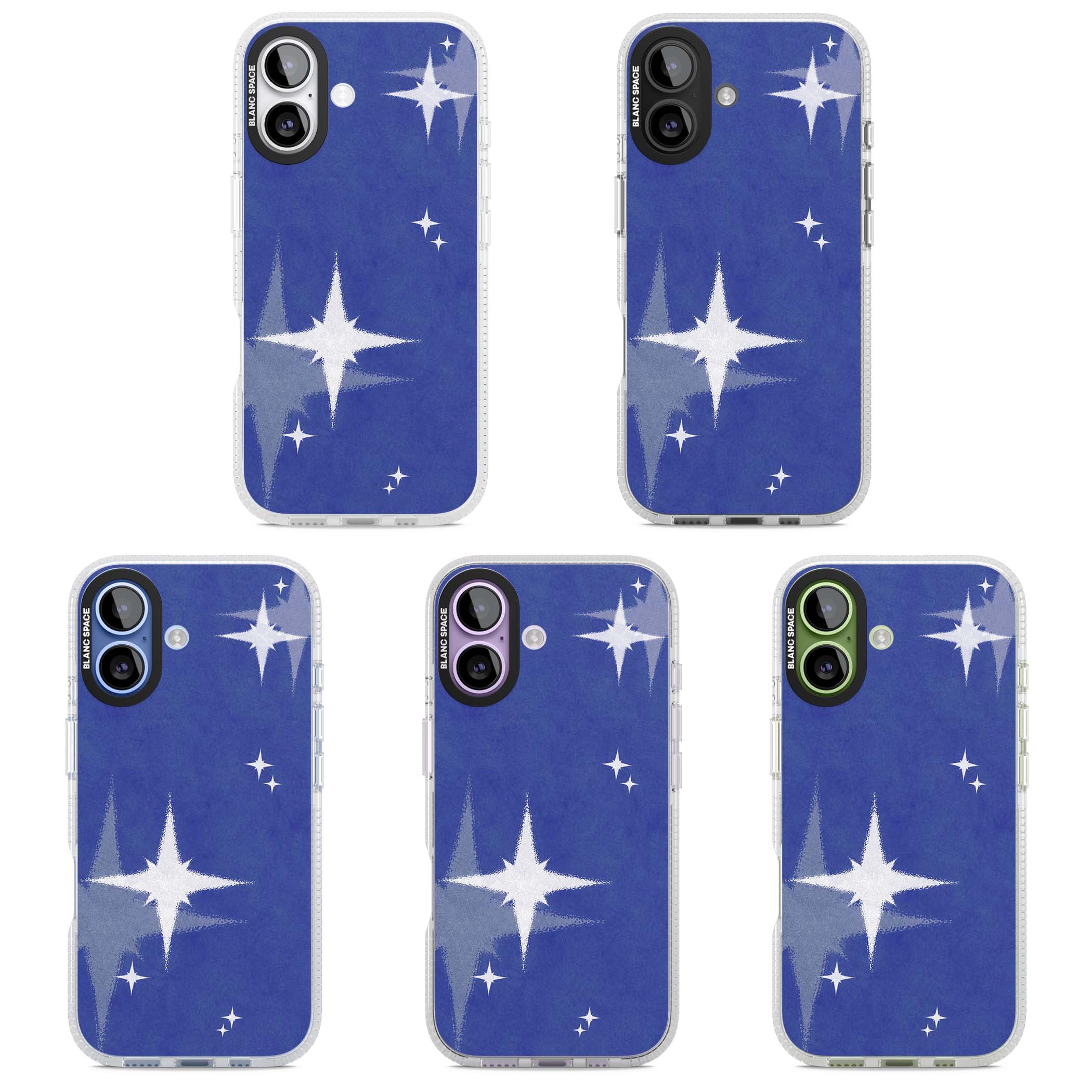 Blue Sparkle celestial iPhone case featuring sparkling silver stars on a deep blue painterly night sky | Clear Case Impact Air case for iPhone 17