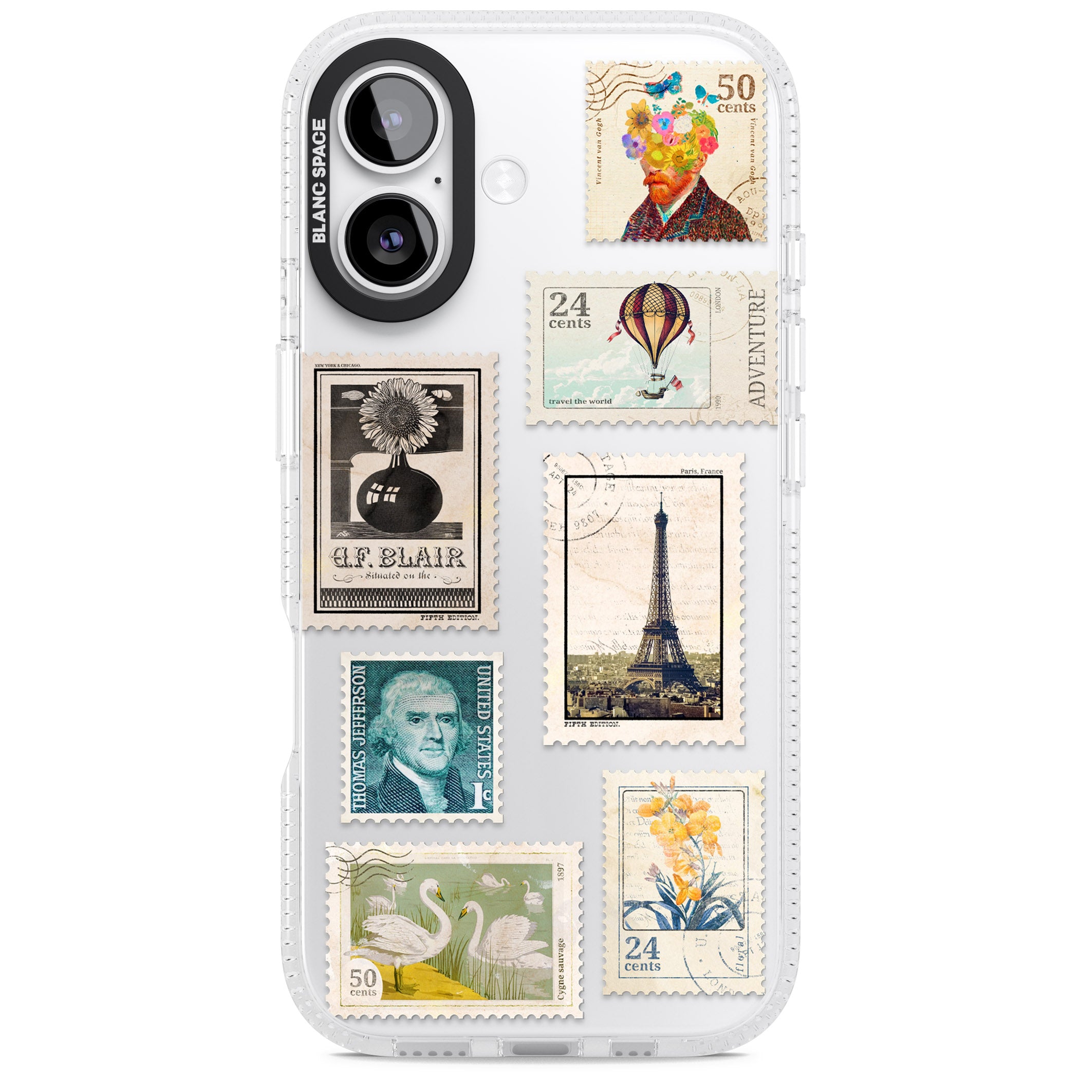 Vintage Stamps iPhone 17 Impact Air Clear Phone Case