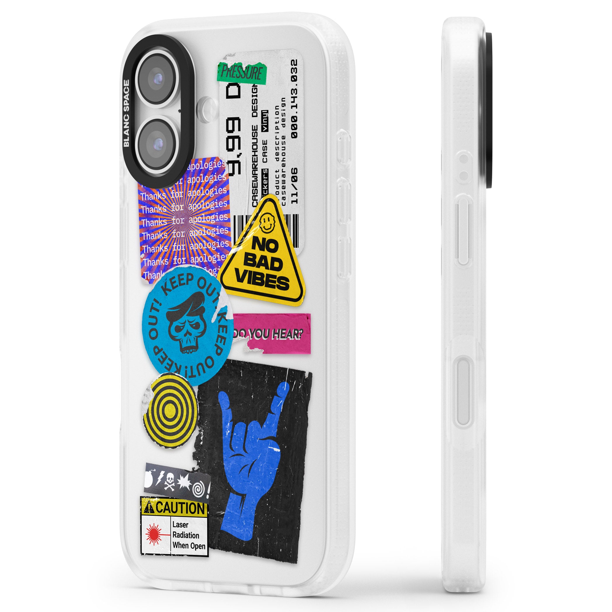 No Bad Vibes Sticker Mix iPhone 17 Impact Air Clear Phone Case Side Profile