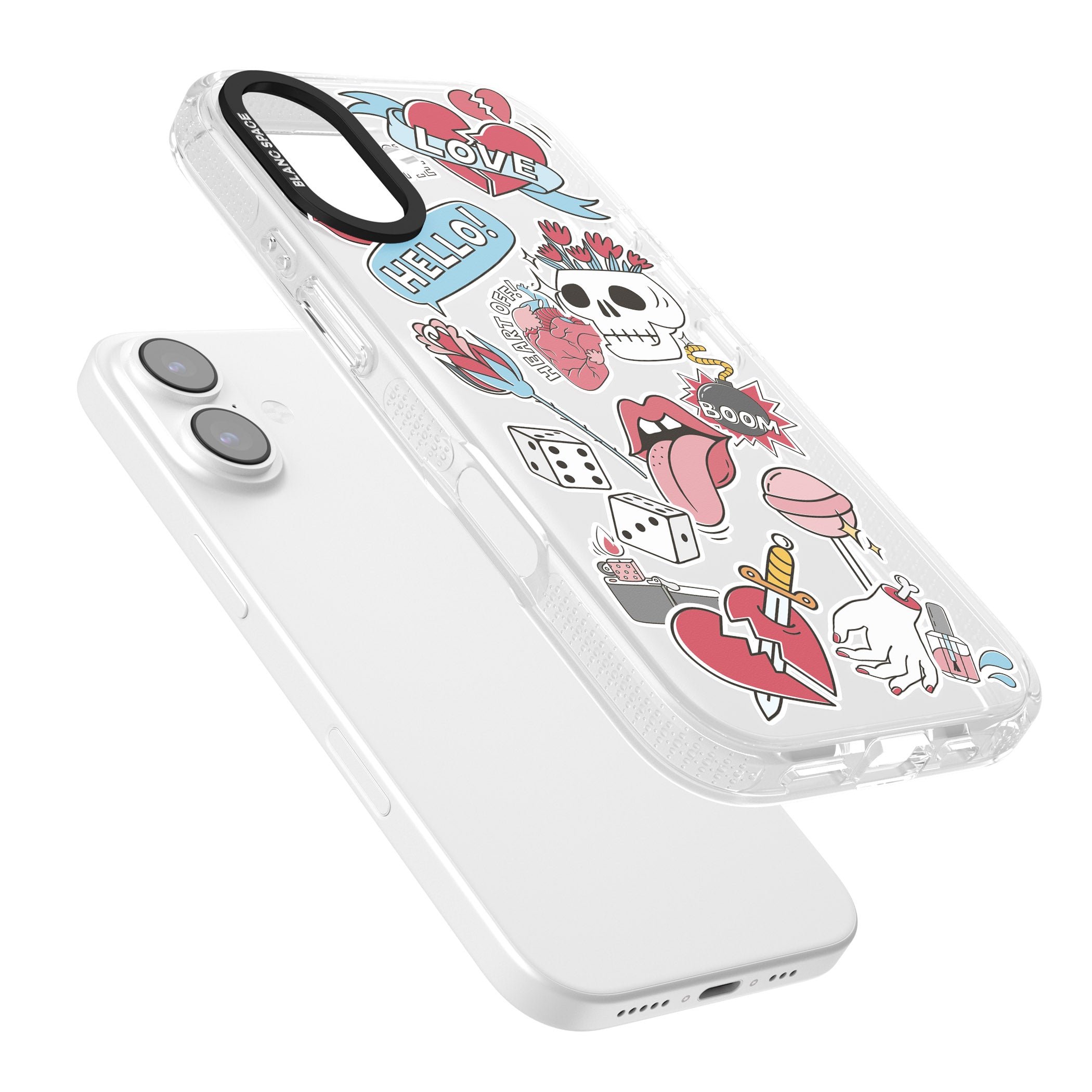 Skull & Flowers Stickers iPhone 17 Impact Air Clear Phone Case Colours