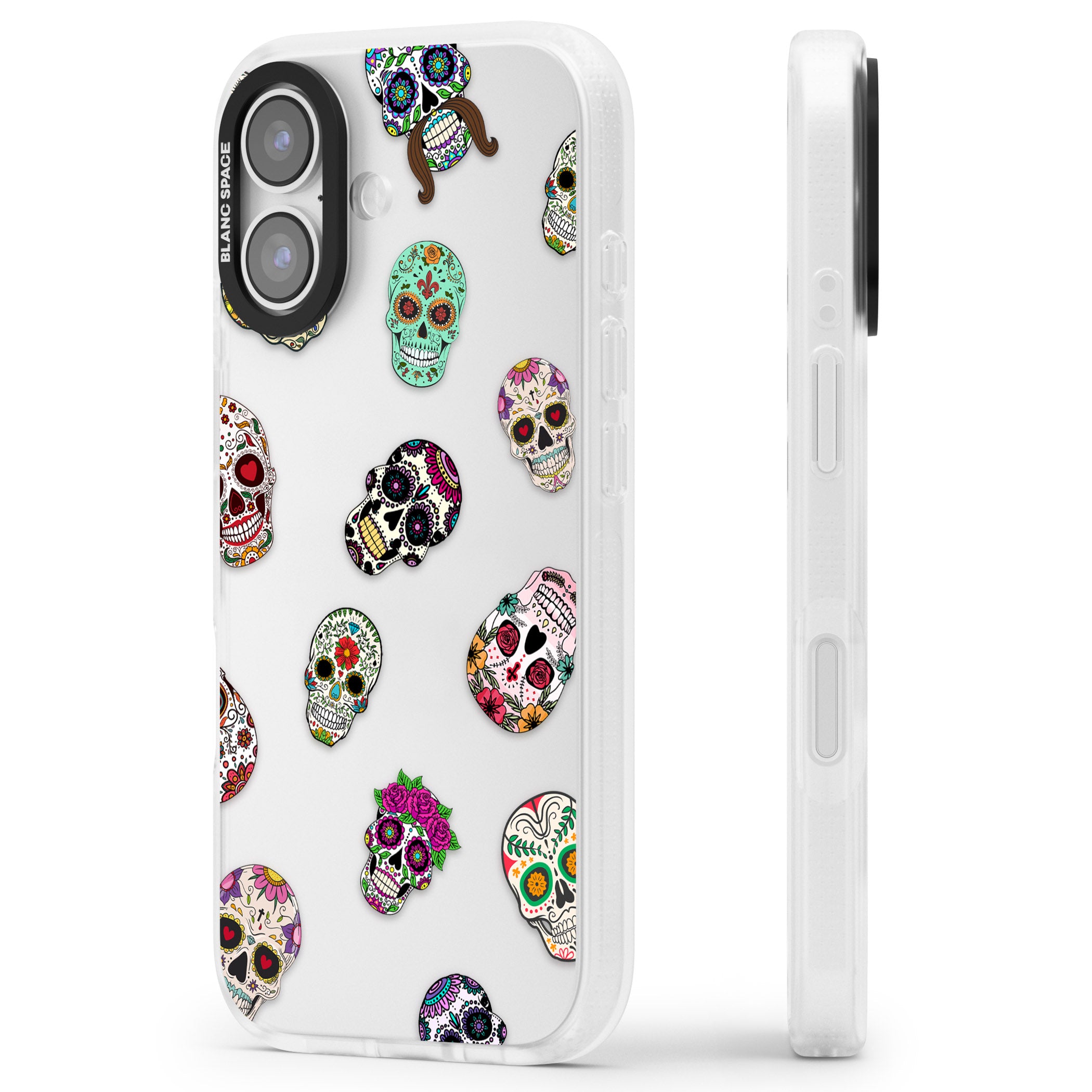 Mixed Sugar Skull Pattern iPhone 17 Impact Air Clear Phone Case Side Profile
