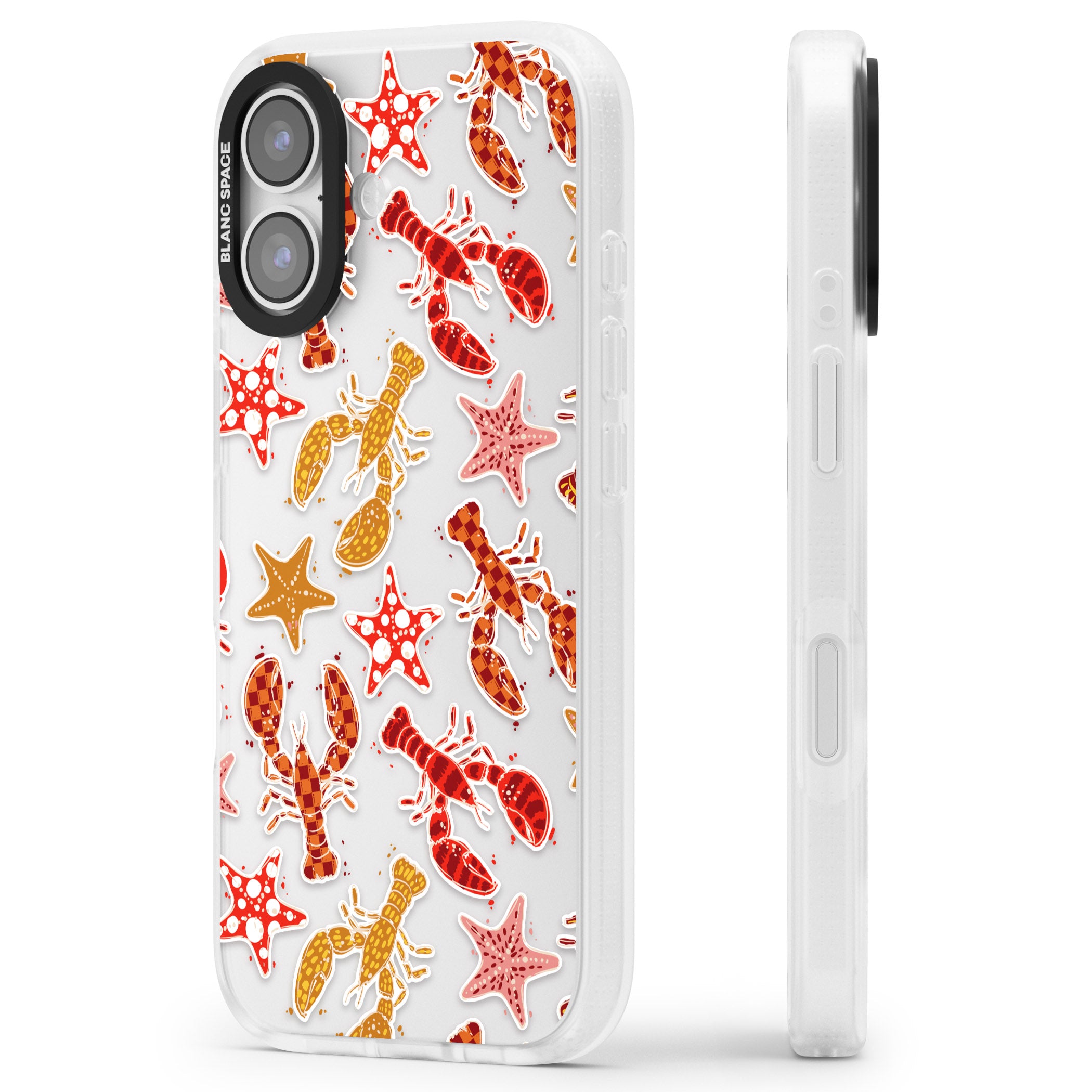 Lobster & Starfish Coastal Pattern iPhone 17 Impact Air Clear Phone Case Side Profile
