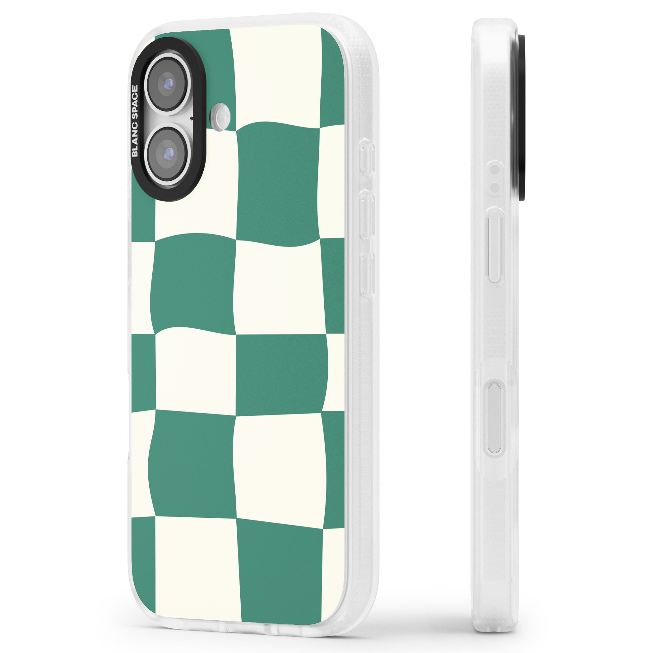 Green & Cream Wavy Check iPhone 17 Impact Air Clear Phone Case Side Profile