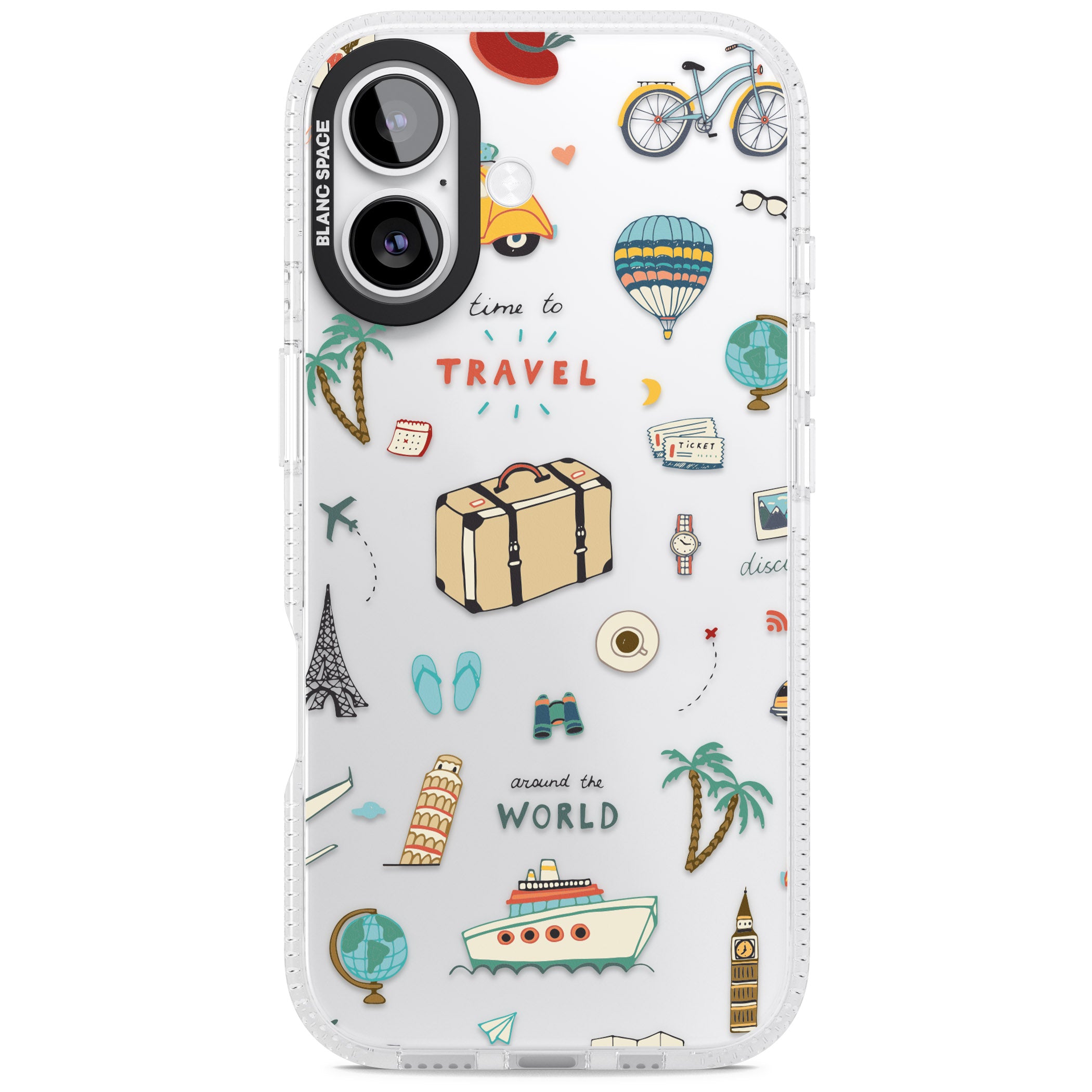 Cute Travel Pattern Transparent iPhone 17 Impact Air Clear Phone Case