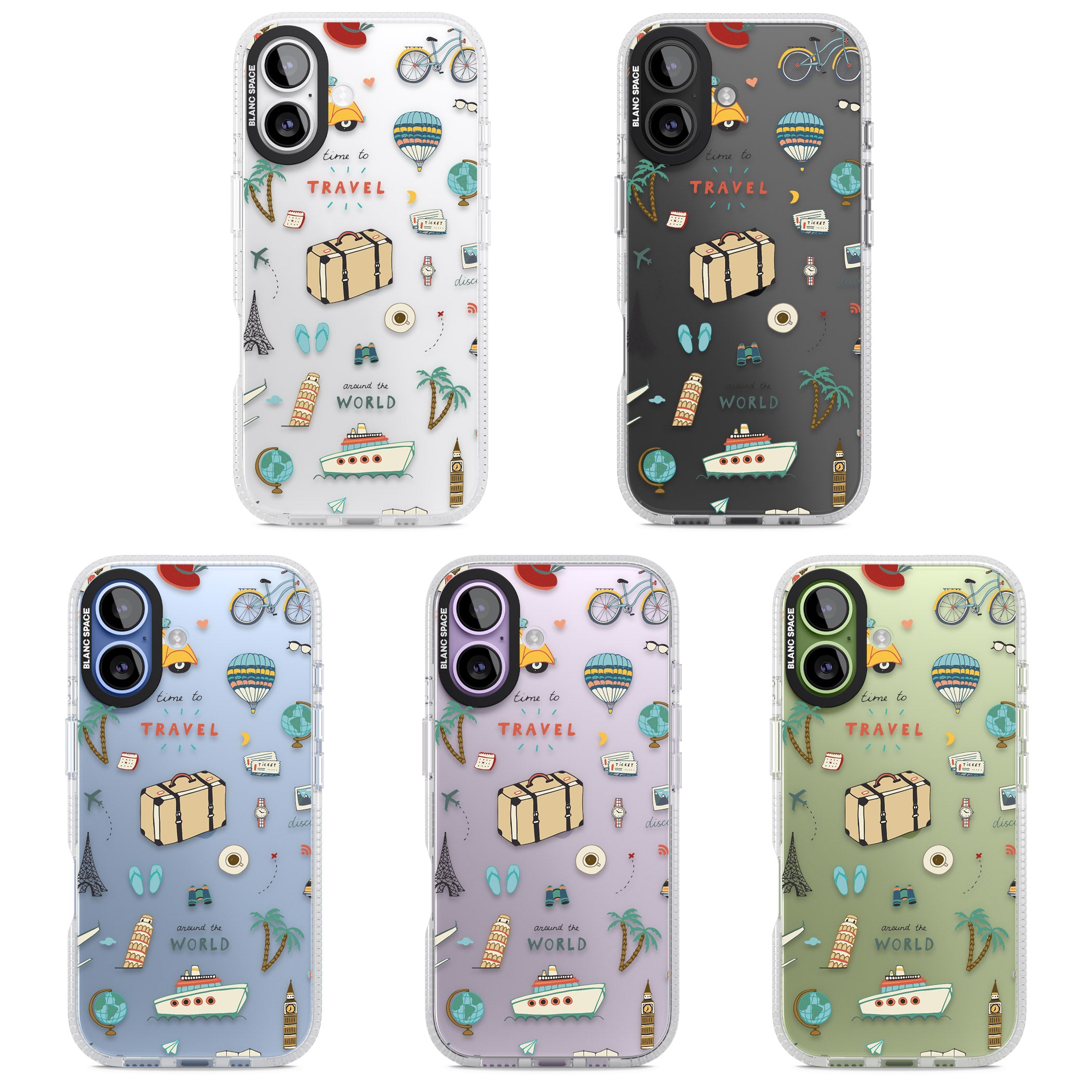 Cute Travel Pattern Transparent iPhone 17 Impact Air Clear Phone Case APT Impact Protection