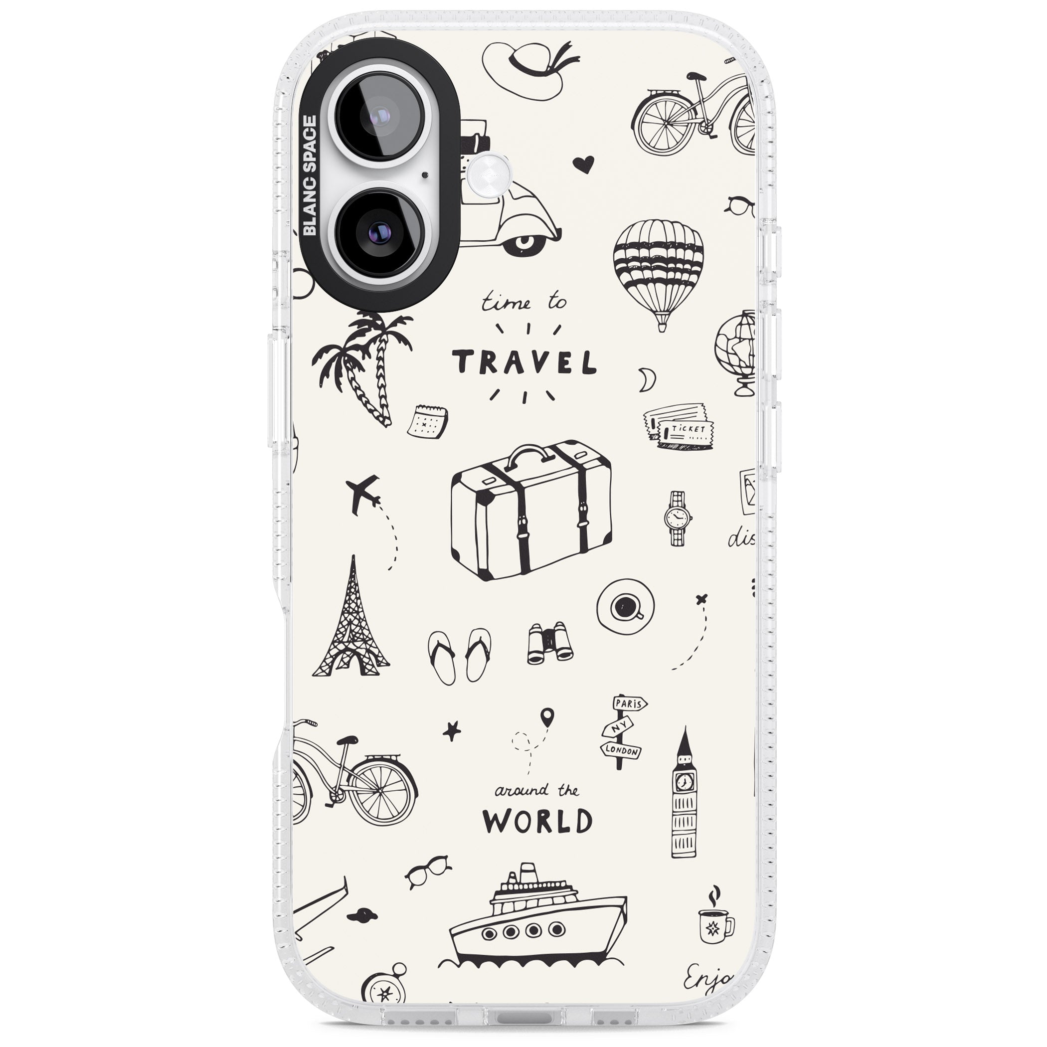 Cute Travel Pattern, White On iPhone 17 Impact Air Clear Phone Case